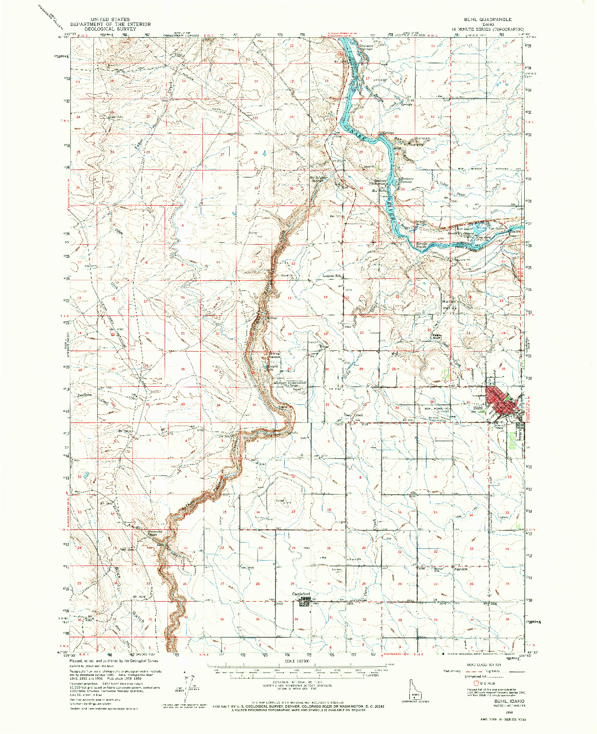 USGS 1:62500-SCALE QUADRANGLE FOR BUHL, ID 1959