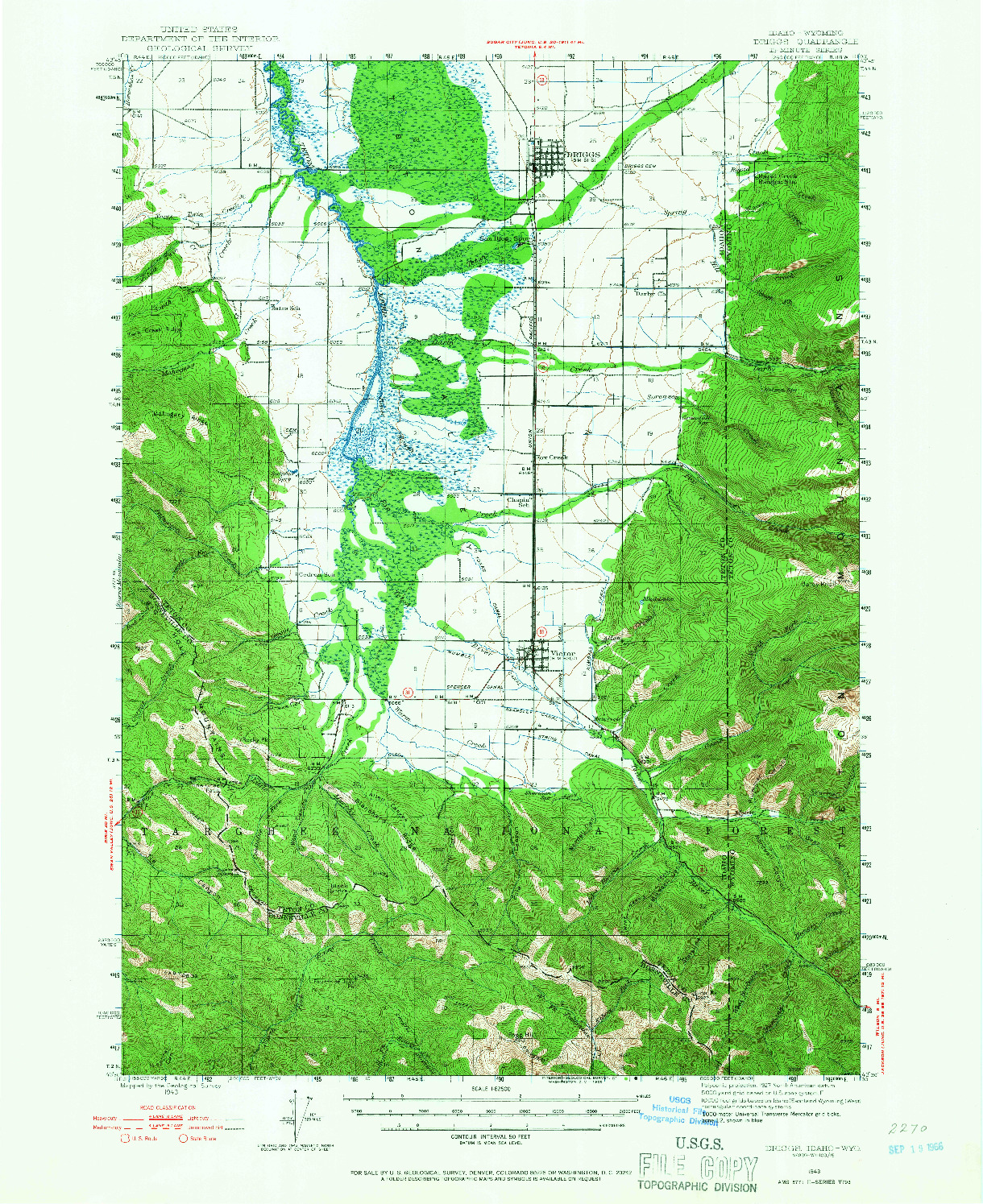 USGS 1:62500-SCALE QUADRANGLE FOR DRIGGS, ID 1943