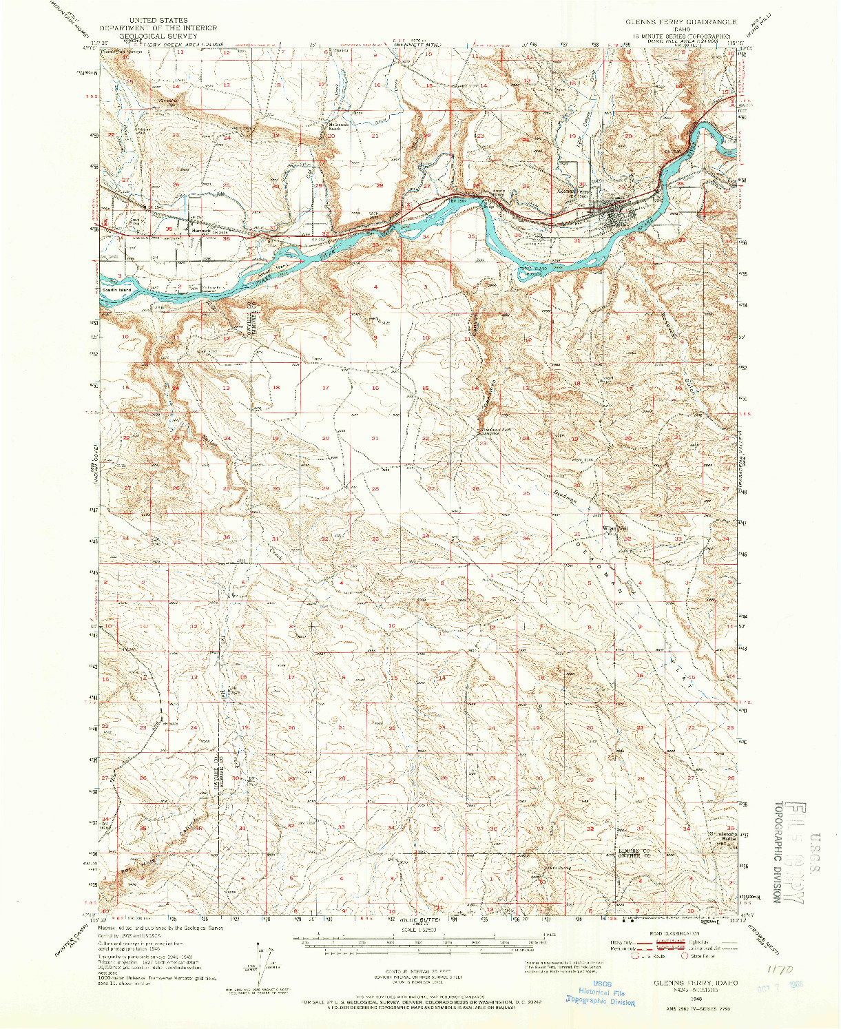 USGS 1:62500-SCALE QUADRANGLE FOR GLENNS FERRY, ID 1948