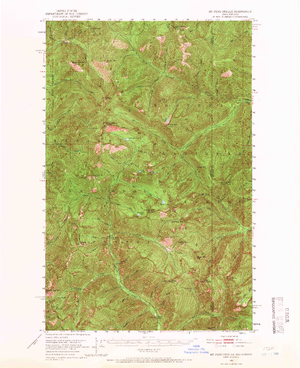 USGS 1:62500-SCALE QUADRANGLE FOR MT PEND OREILLE, ID 1951