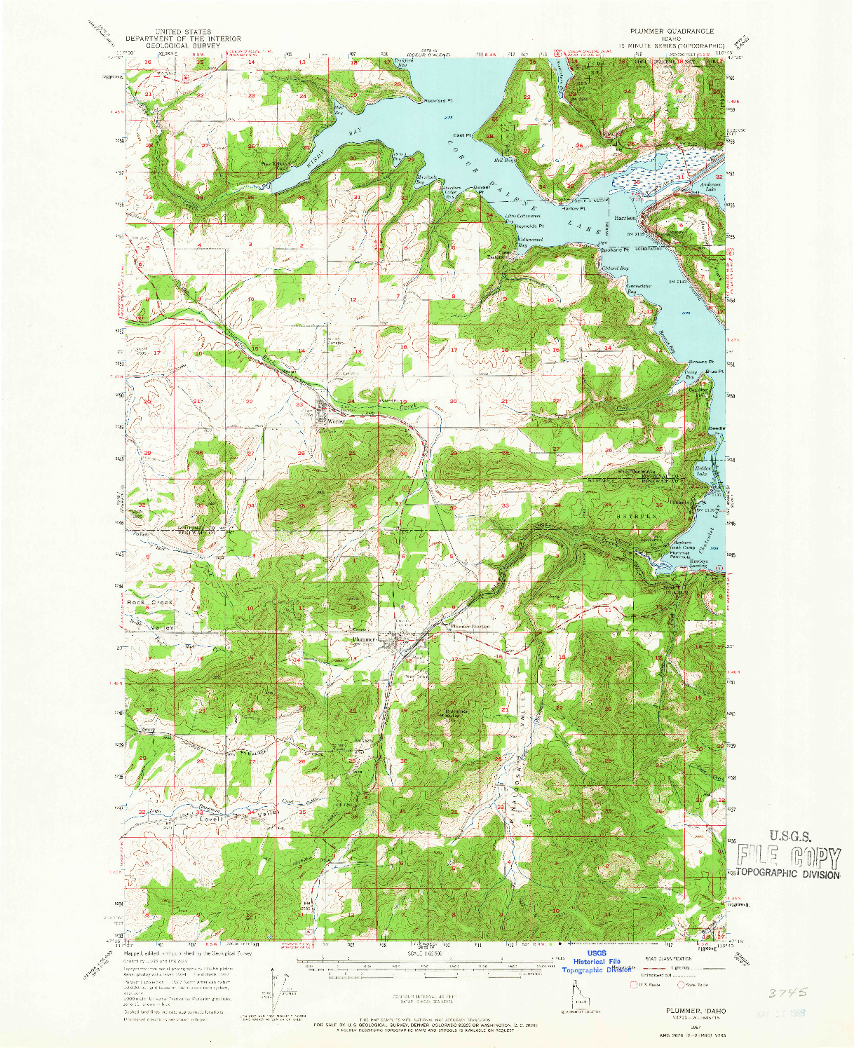 USGS 1:62500-SCALE QUADRANGLE FOR PLUMMER, ID 1957