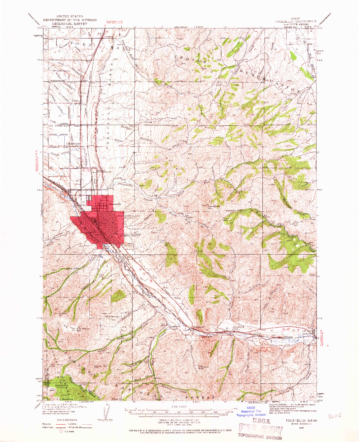 USGS 1:62500-SCALE QUADRANGLE FOR POCATELLO, ID 1937