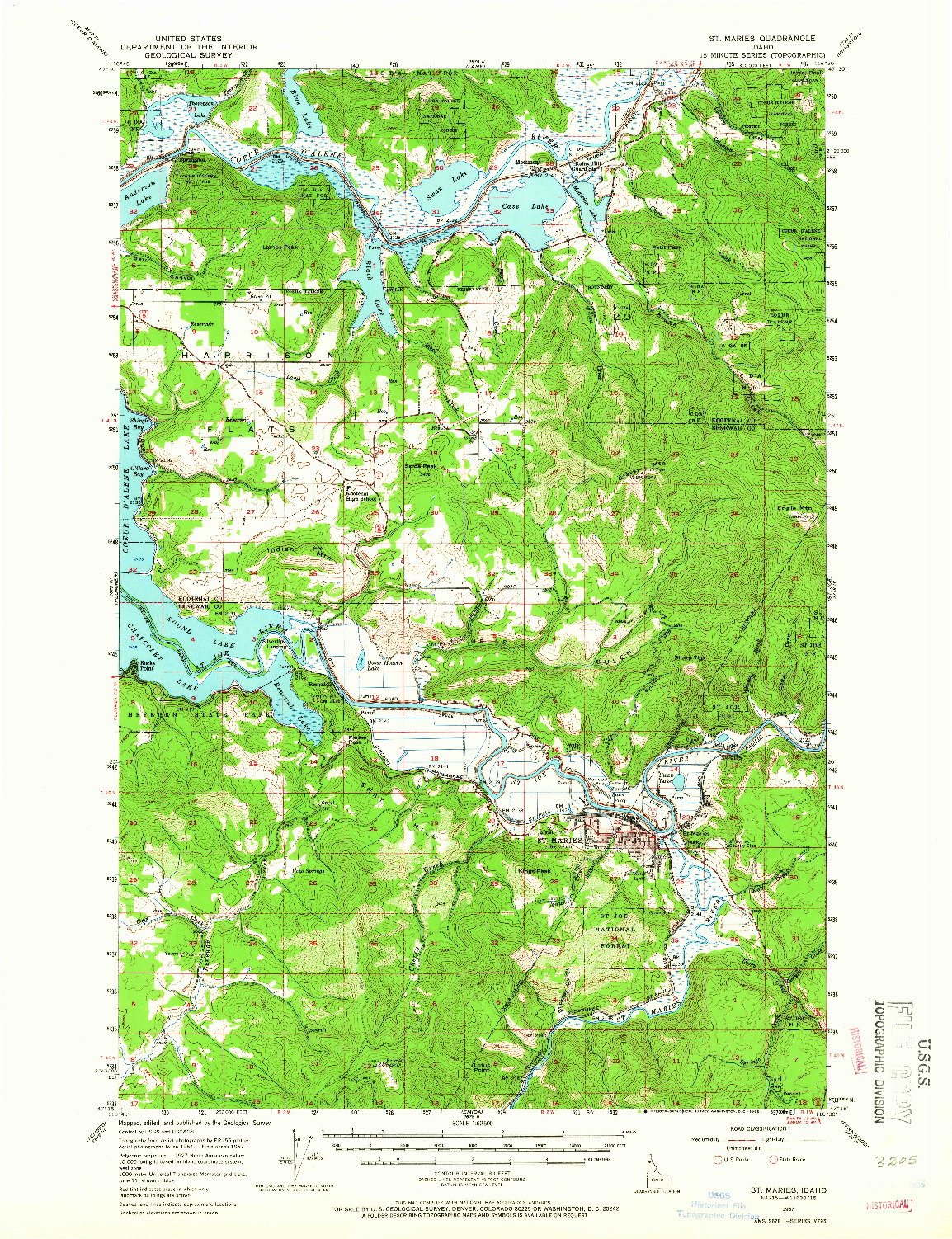 USGS 1:62500-SCALE QUADRANGLE FOR ST. MARIES, ID 1957