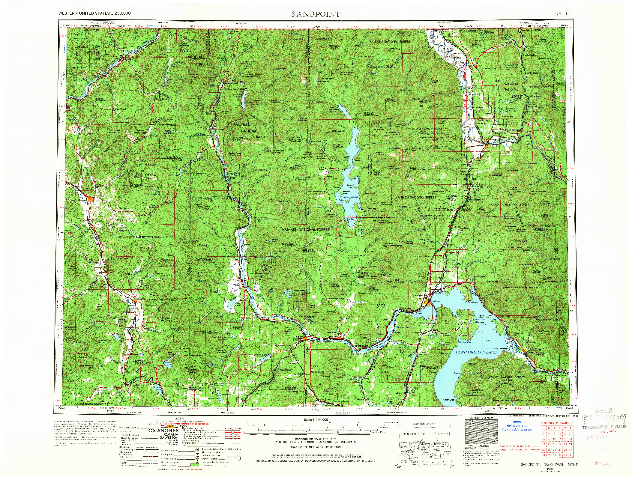 USGS 1:250000-SCALE QUADRANGLE FOR SANDPOINT, ID 1958