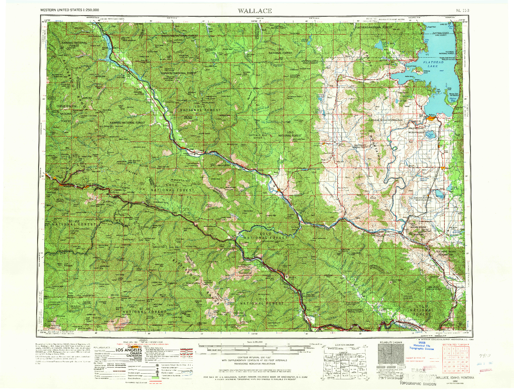 USGS 1:250000-SCALE QUADRANGLE FOR WALLACE, ID 1956