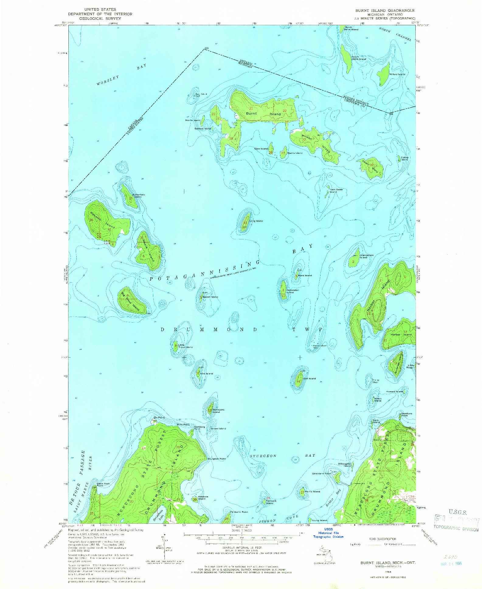 USGS 1:24000-SCALE QUADRANGLE FOR BURNT ISLAND, MI 1964