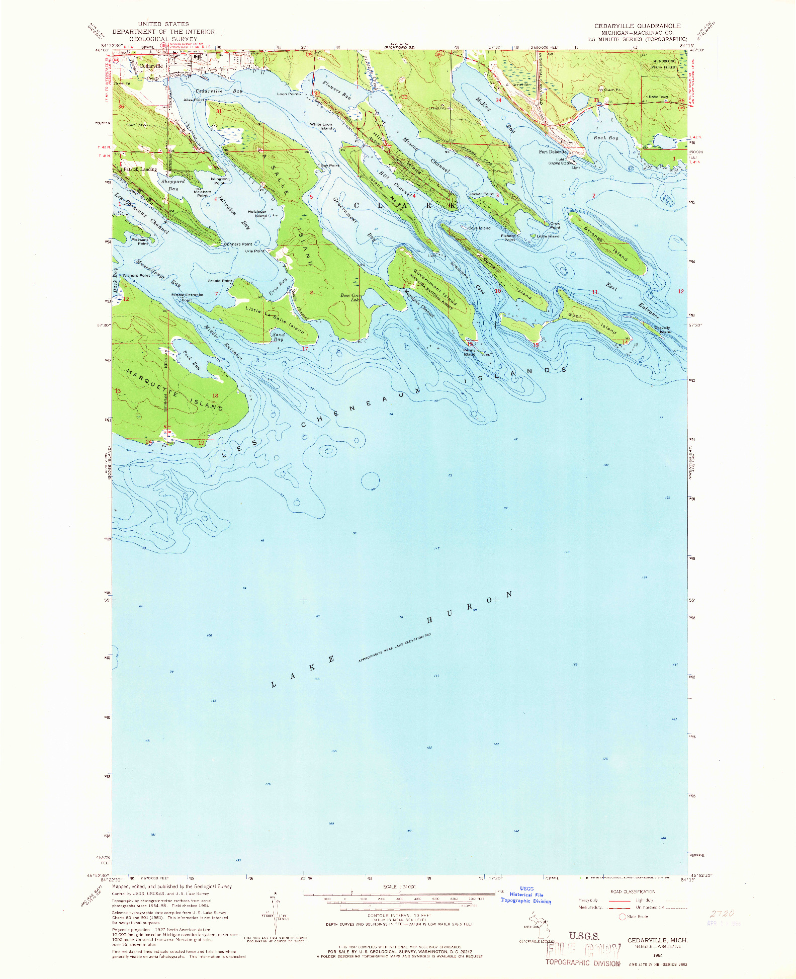 USGS 1:24000-SCALE QUADRANGLE FOR CEDARVILLE, MI 1964