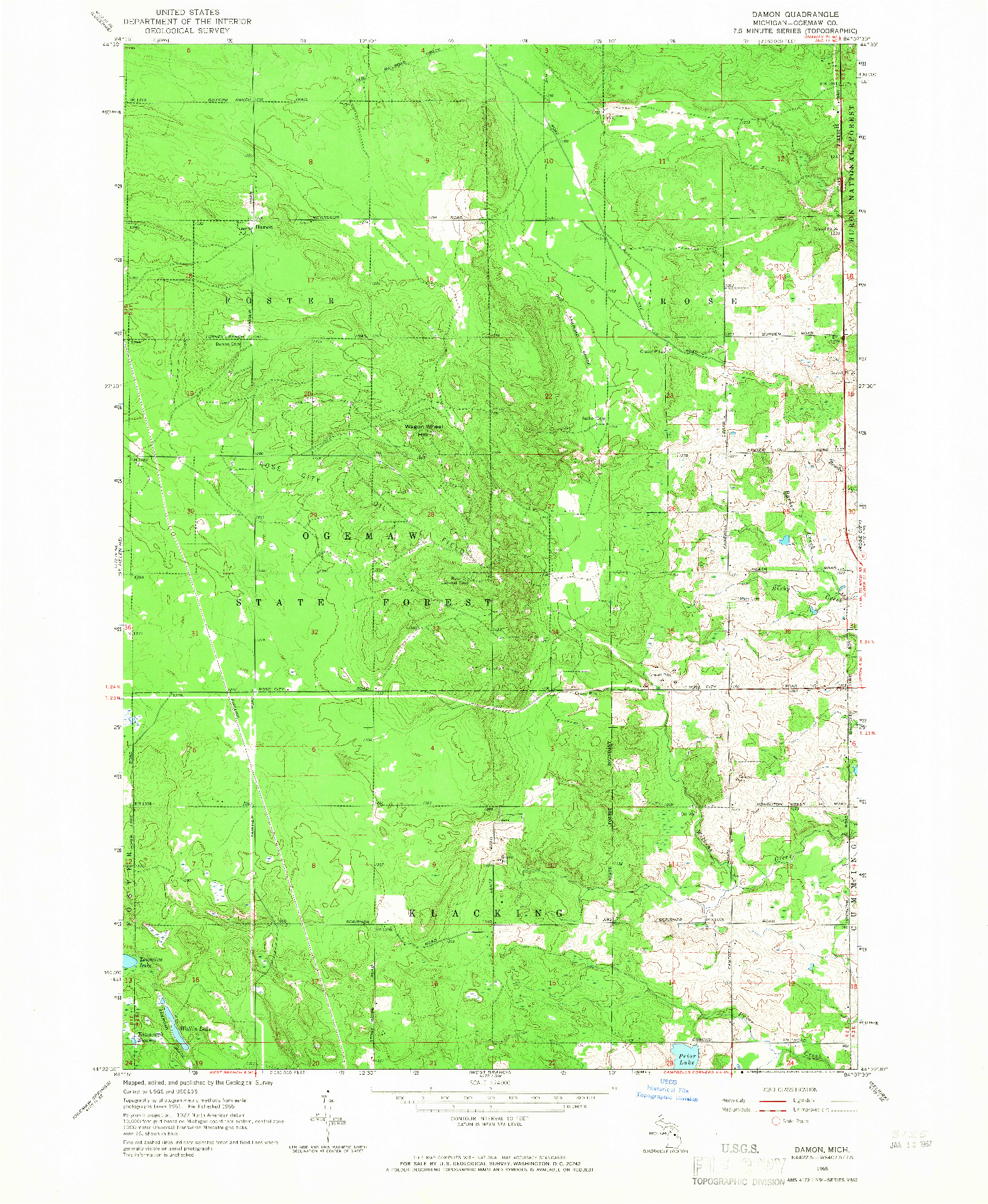 USGS 1:24000-SCALE QUADRANGLE FOR DAMON, MI 1965