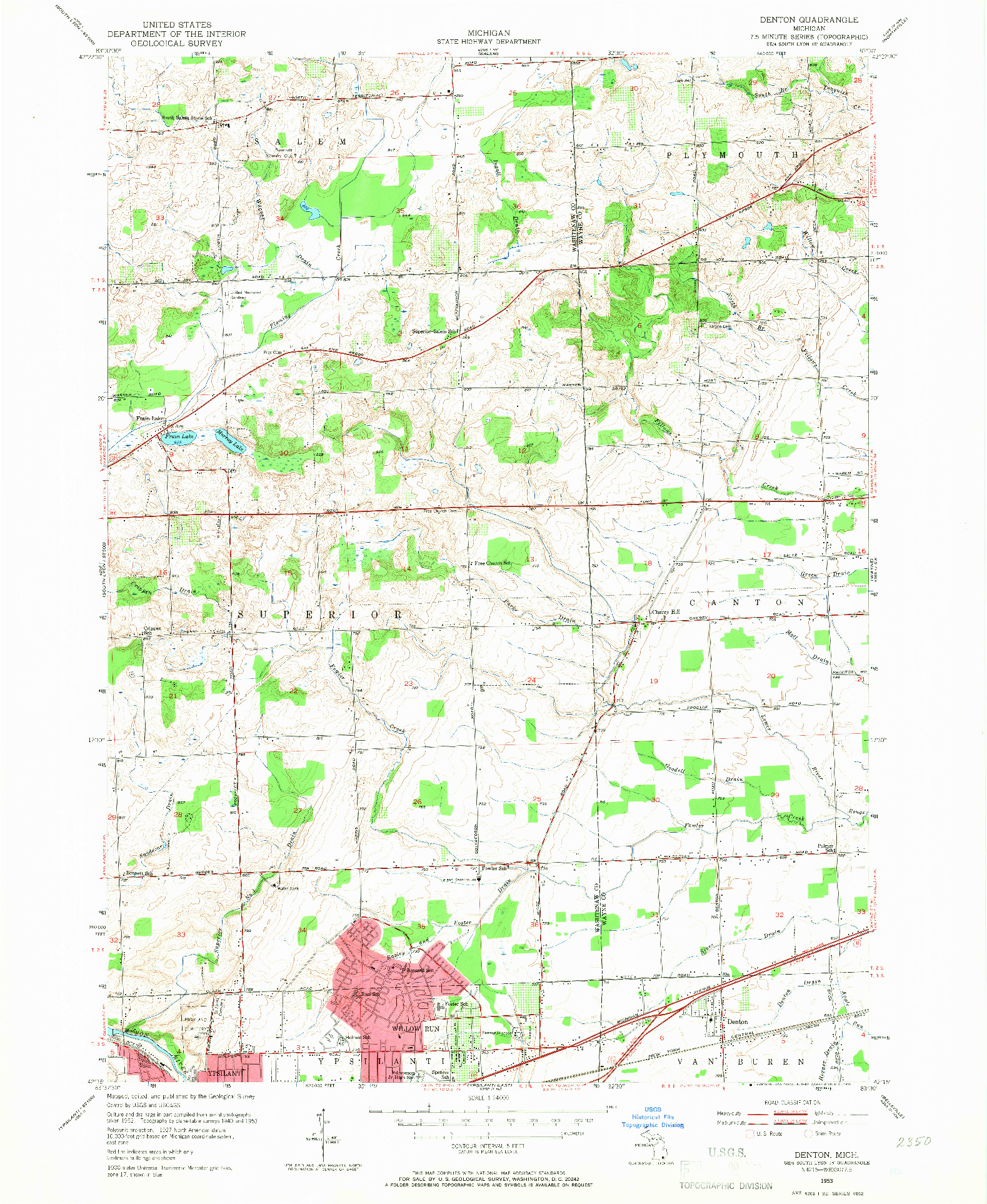 USGS 1:24000-SCALE QUADRANGLE FOR DENTON, MI 1953