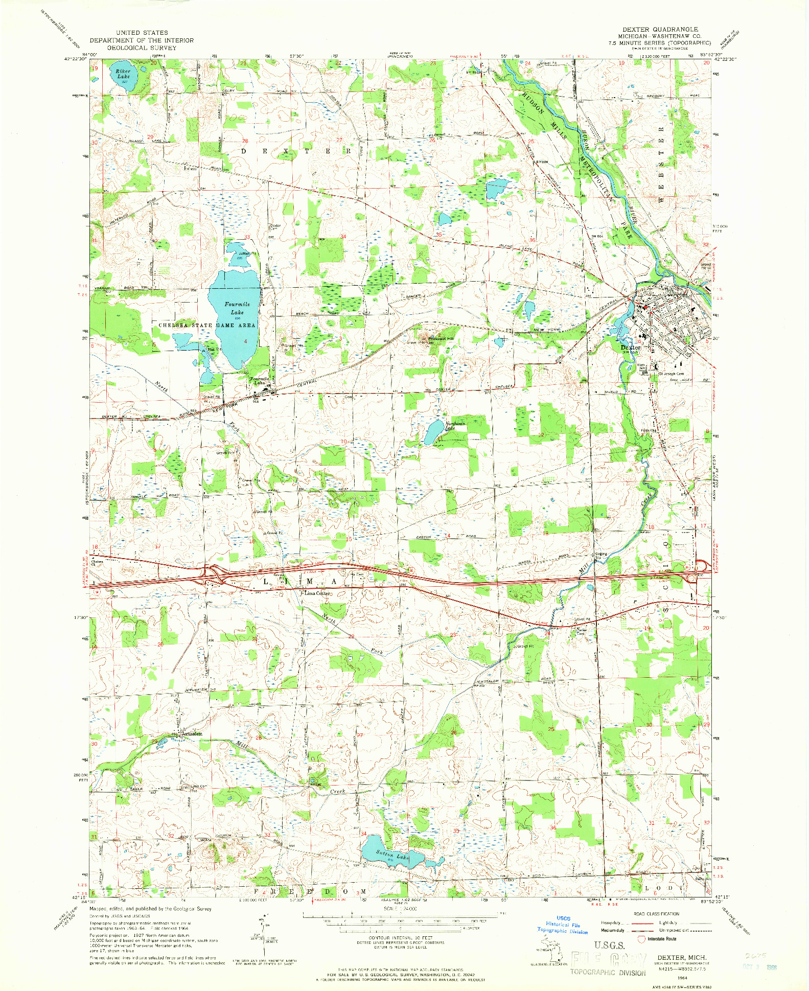 USGS 1:24000-SCALE QUADRANGLE FOR DEXTER, MI 1964