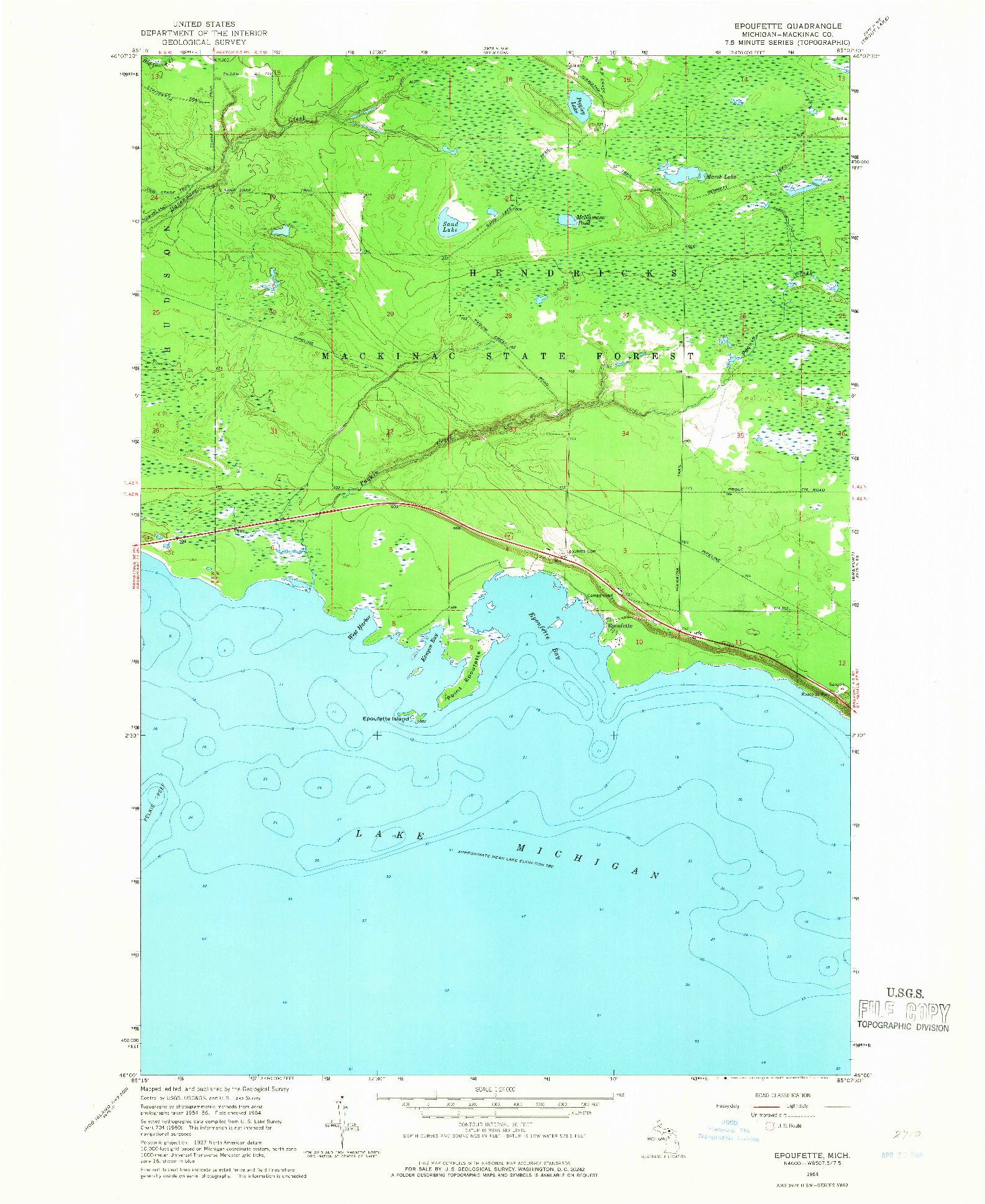USGS 1:24000-SCALE QUADRANGLE FOR EPOUFETTE, MI 1964