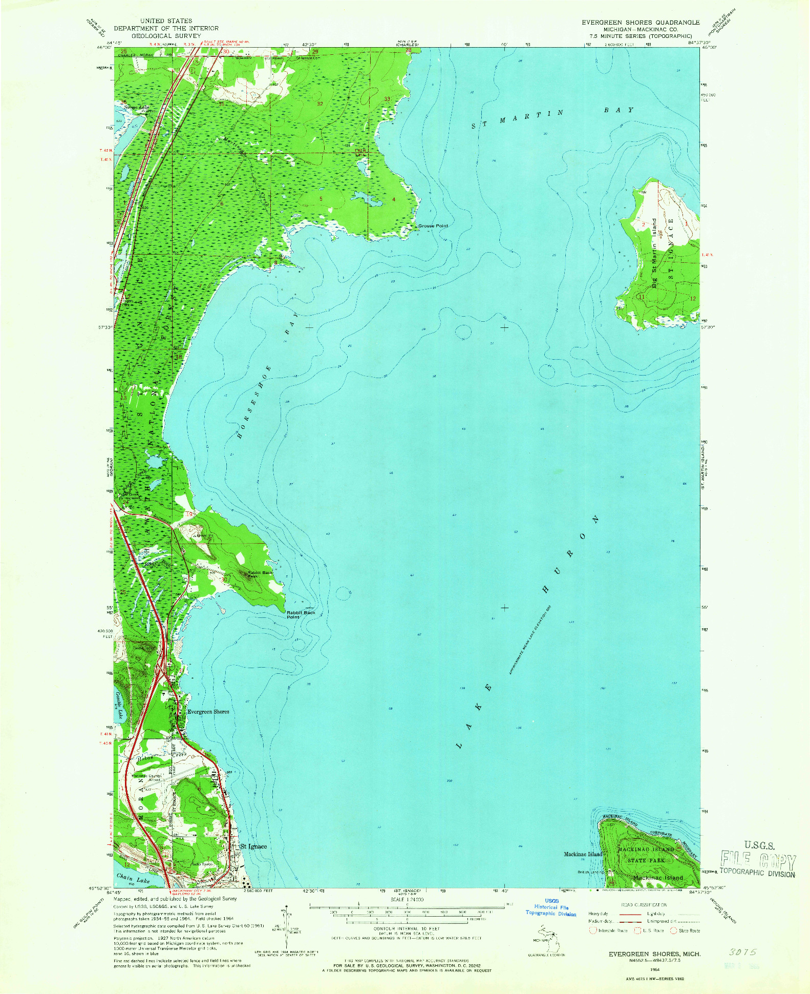 USGS 1:24000-SCALE QUADRANGLE FOR EVERGREEN SHORES, MI 1964