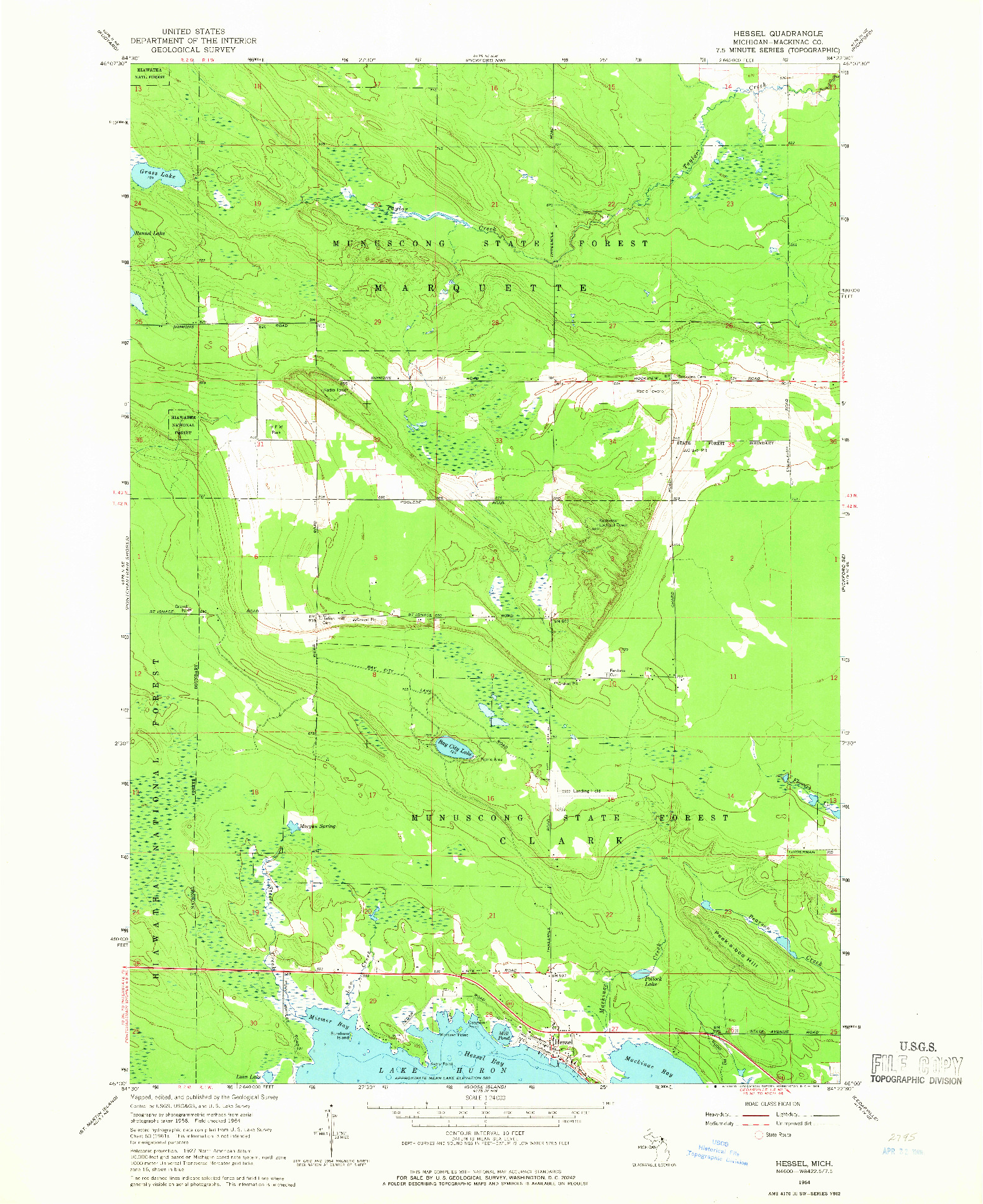 USGS 1:24000-SCALE QUADRANGLE FOR HESSEL, MI 1964