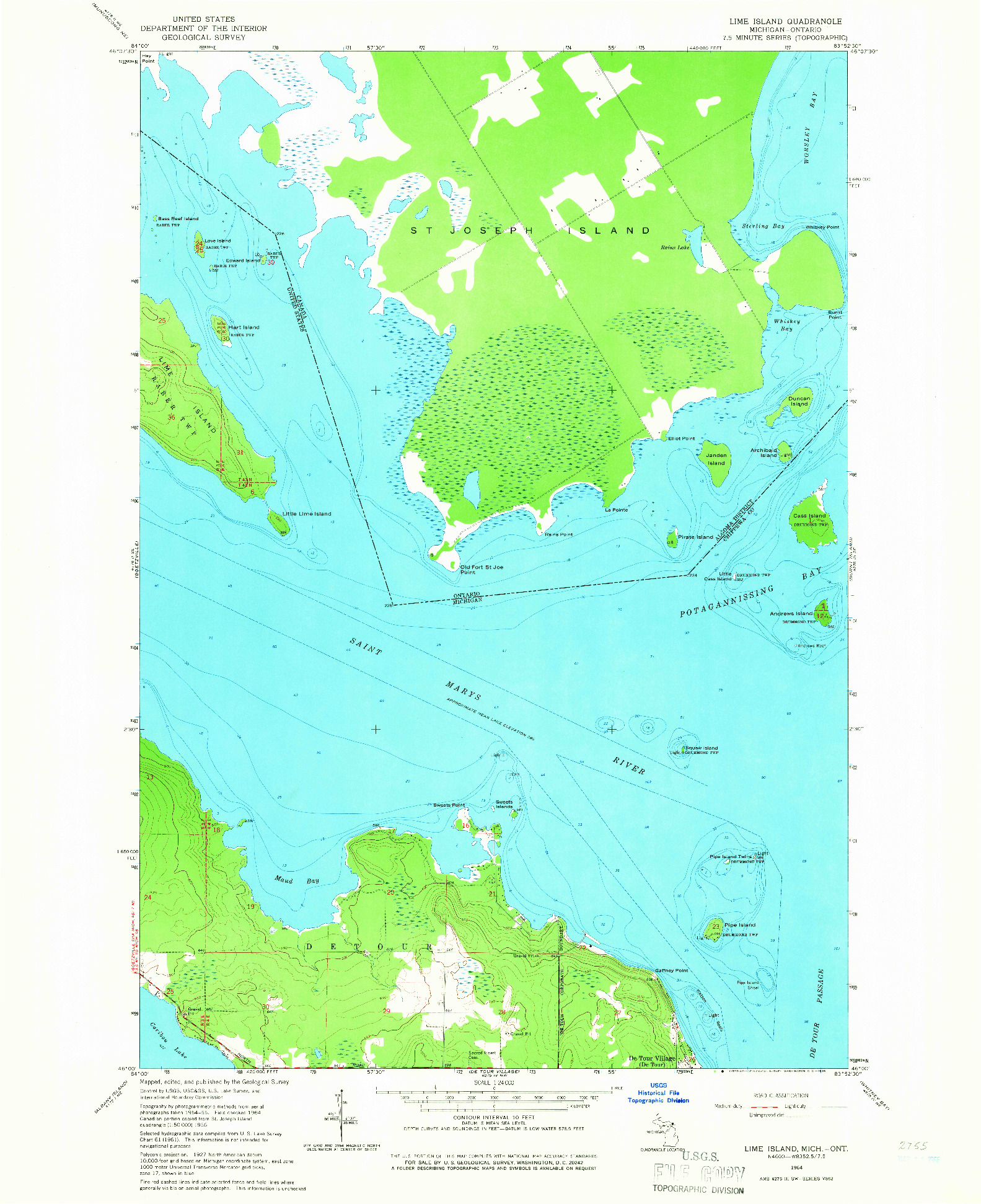 USGS 1:24000-SCALE QUADRANGLE FOR LIME ISLAND, MI 1964