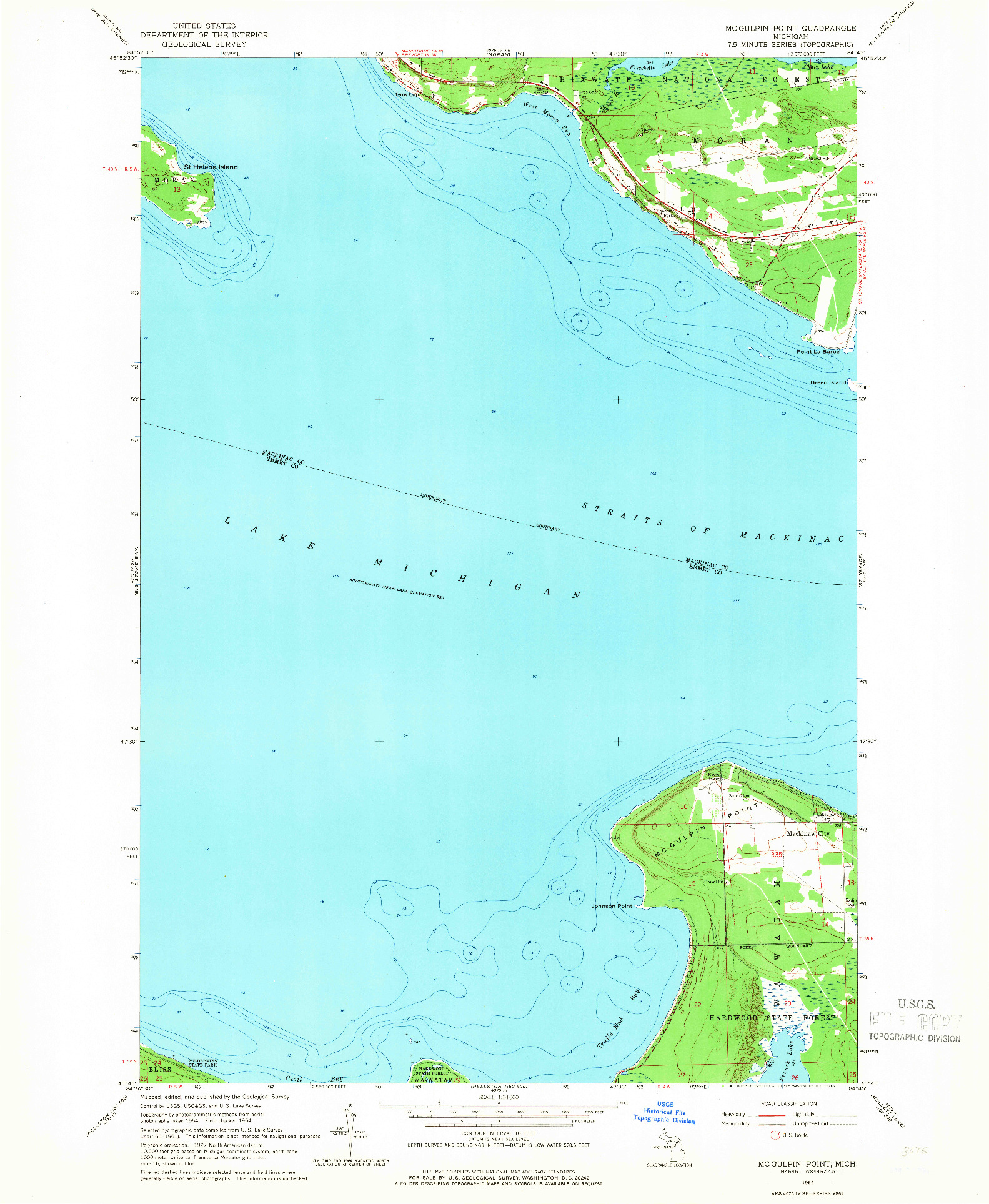 USGS 1:24000-SCALE QUADRANGLE FOR MCGULPIN POINT, MI 1964