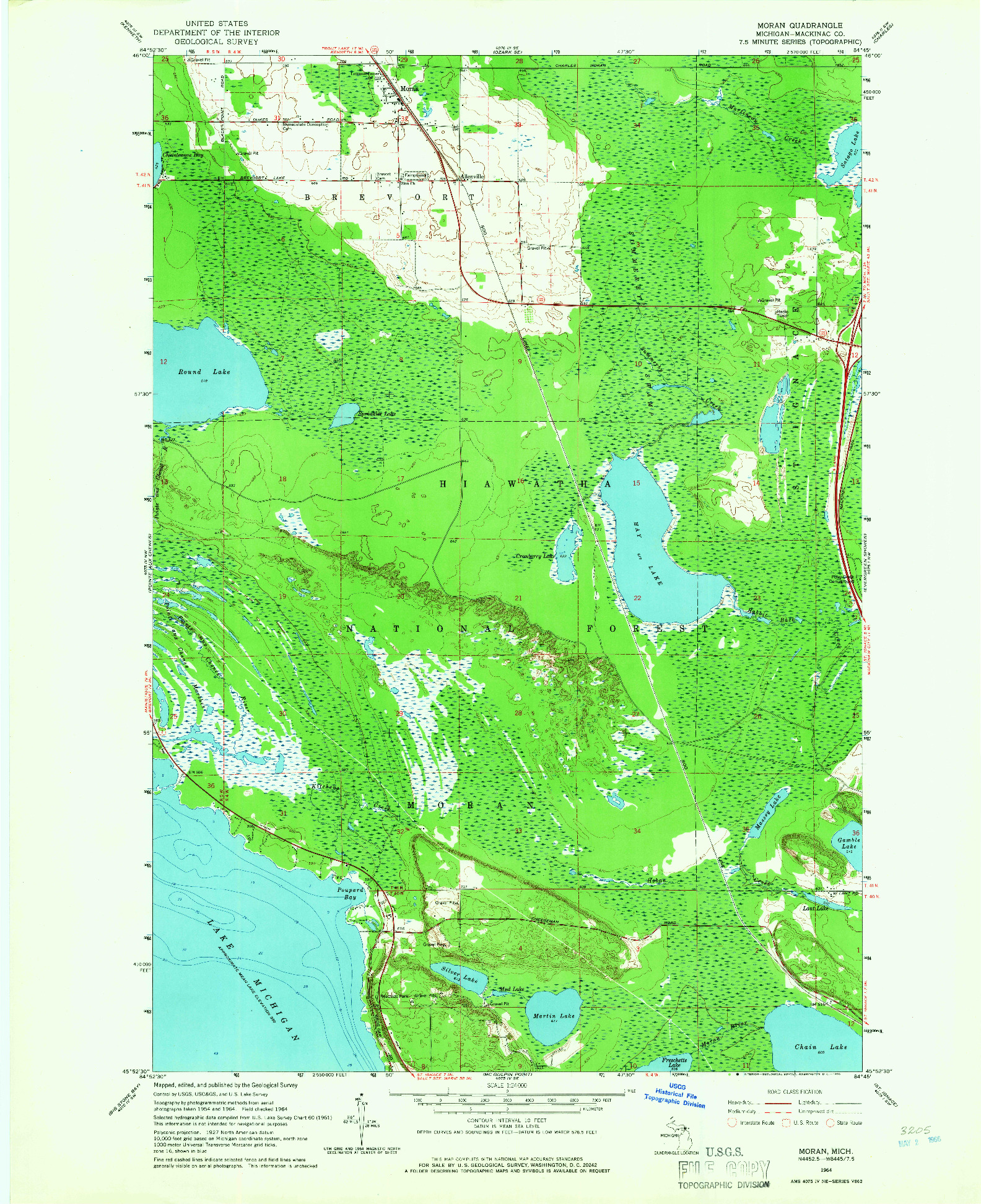 USGS 1:24000-SCALE QUADRANGLE FOR MORAN, MI 1964