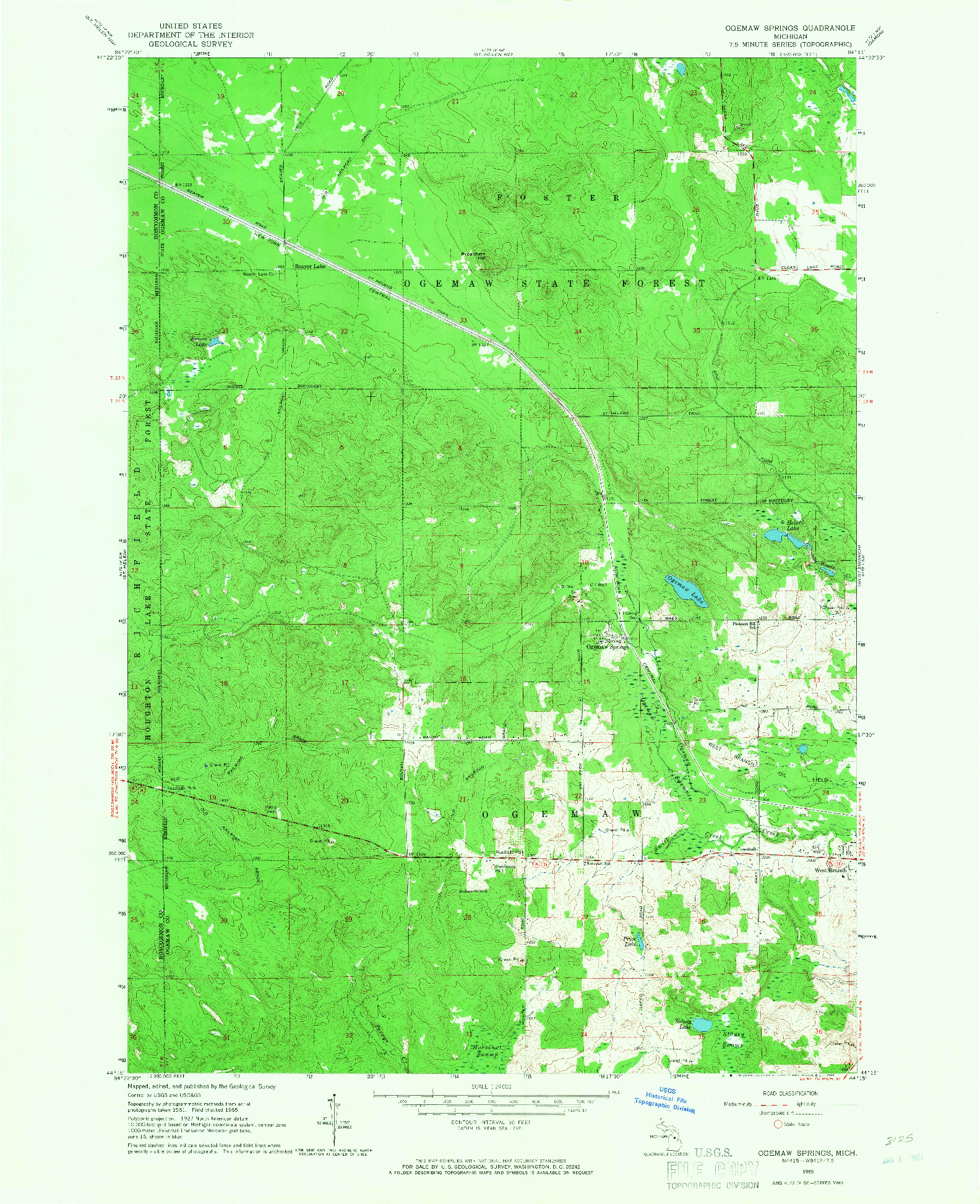 USGS 1:24000-SCALE QUADRANGLE FOR OGEMAW SPRINGS, MI 1965