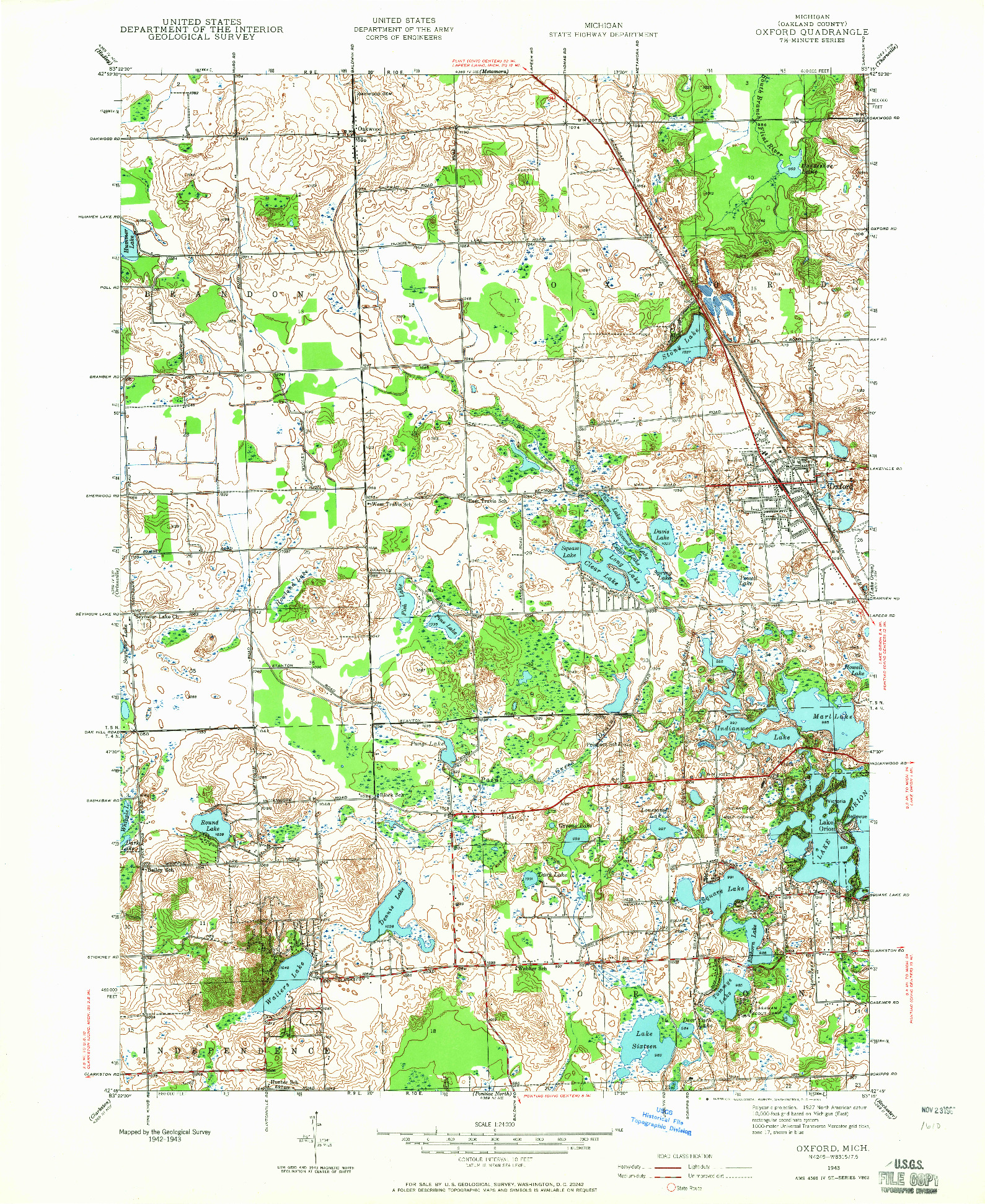 USGS 1:24000-SCALE QUADRANGLE FOR OXFORD, MI 1943