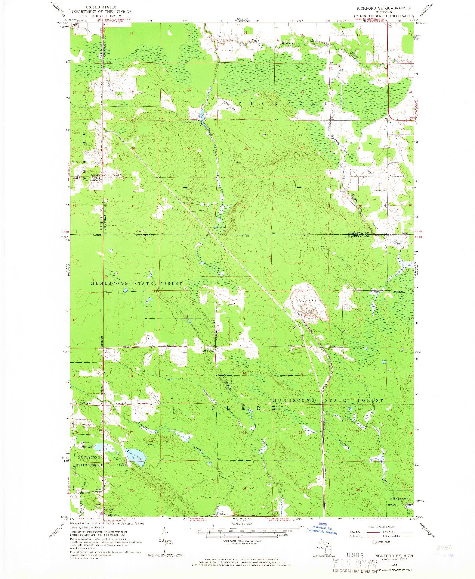 USGS 1:24000-SCALE QUADRANGLE FOR PICKFORD SE, MI 1964