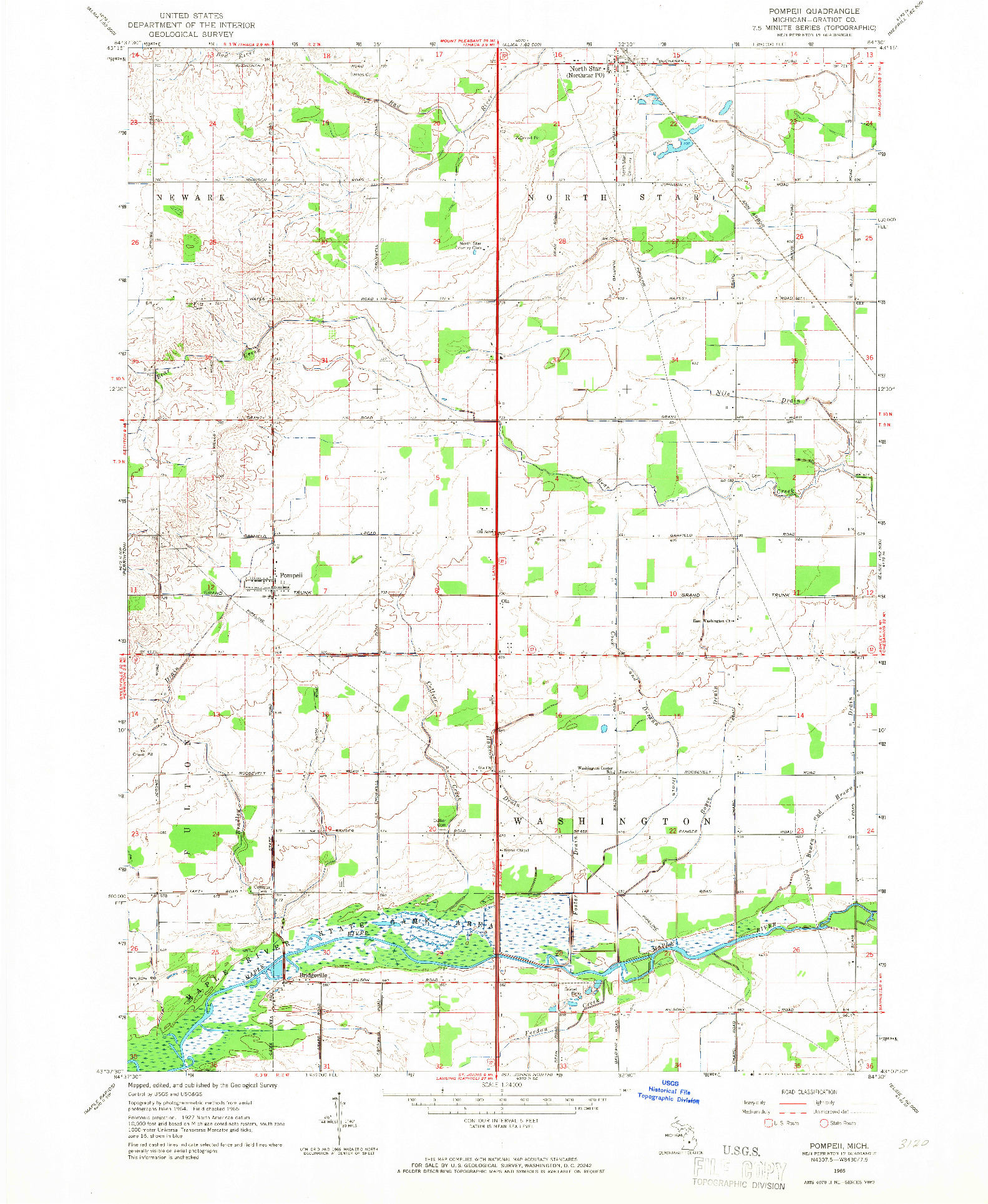 USGS 1:24000-SCALE QUADRANGLE FOR POMPEII, MI 1965