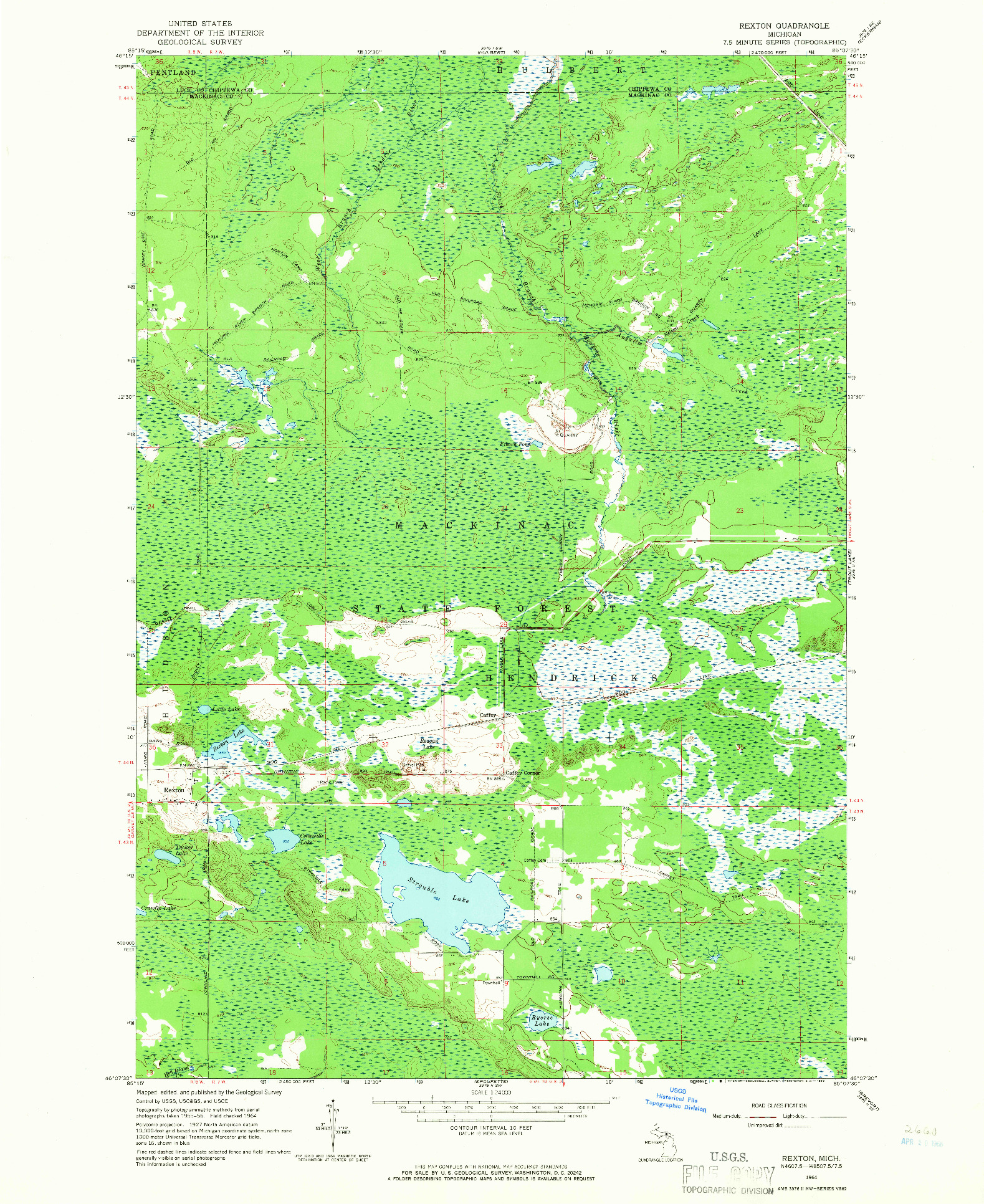 USGS 1:24000-SCALE QUADRANGLE FOR REXTON, MI 1964