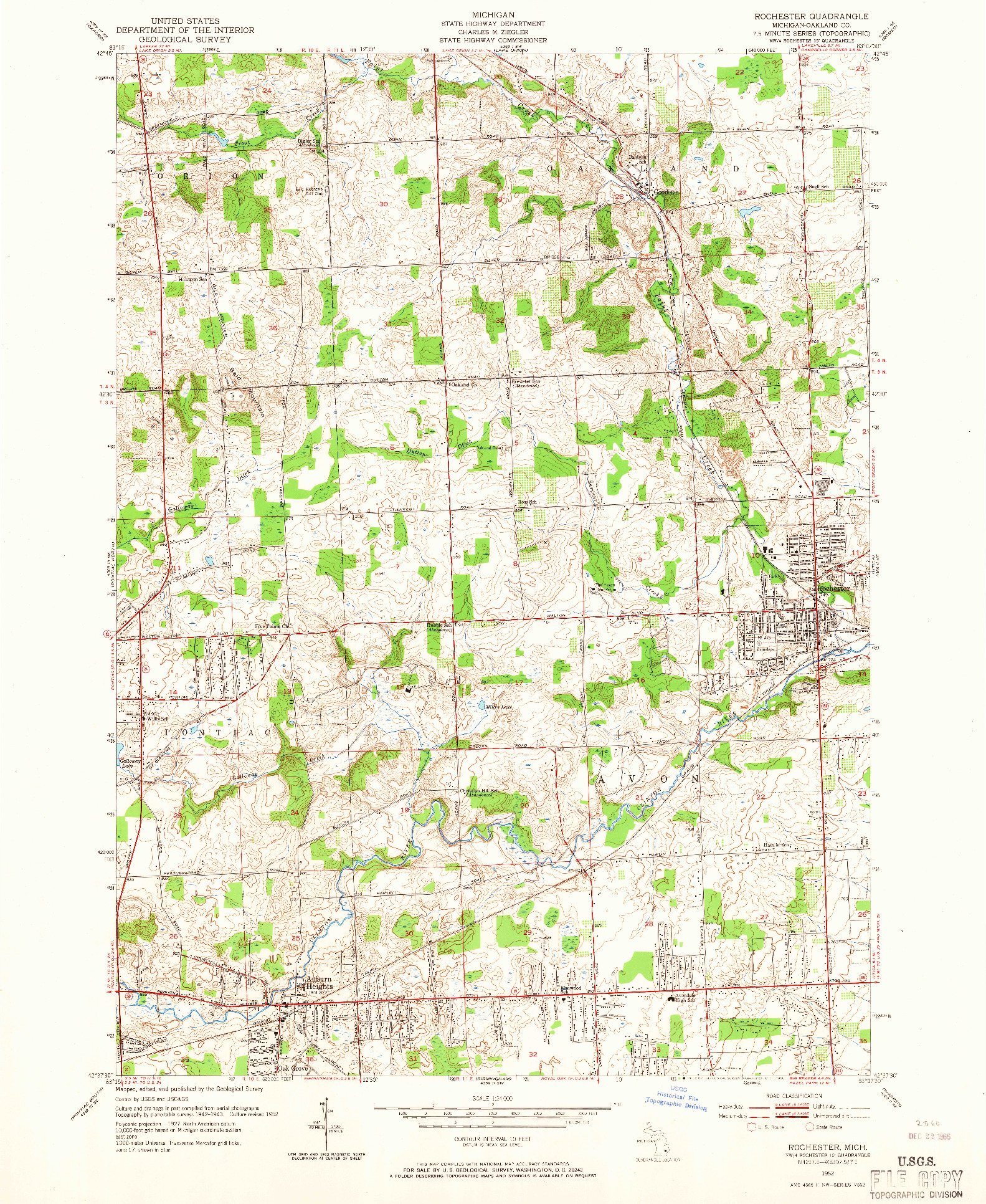 USGS 1:24000-SCALE QUADRANGLE FOR ROCHESTER, MI 1952