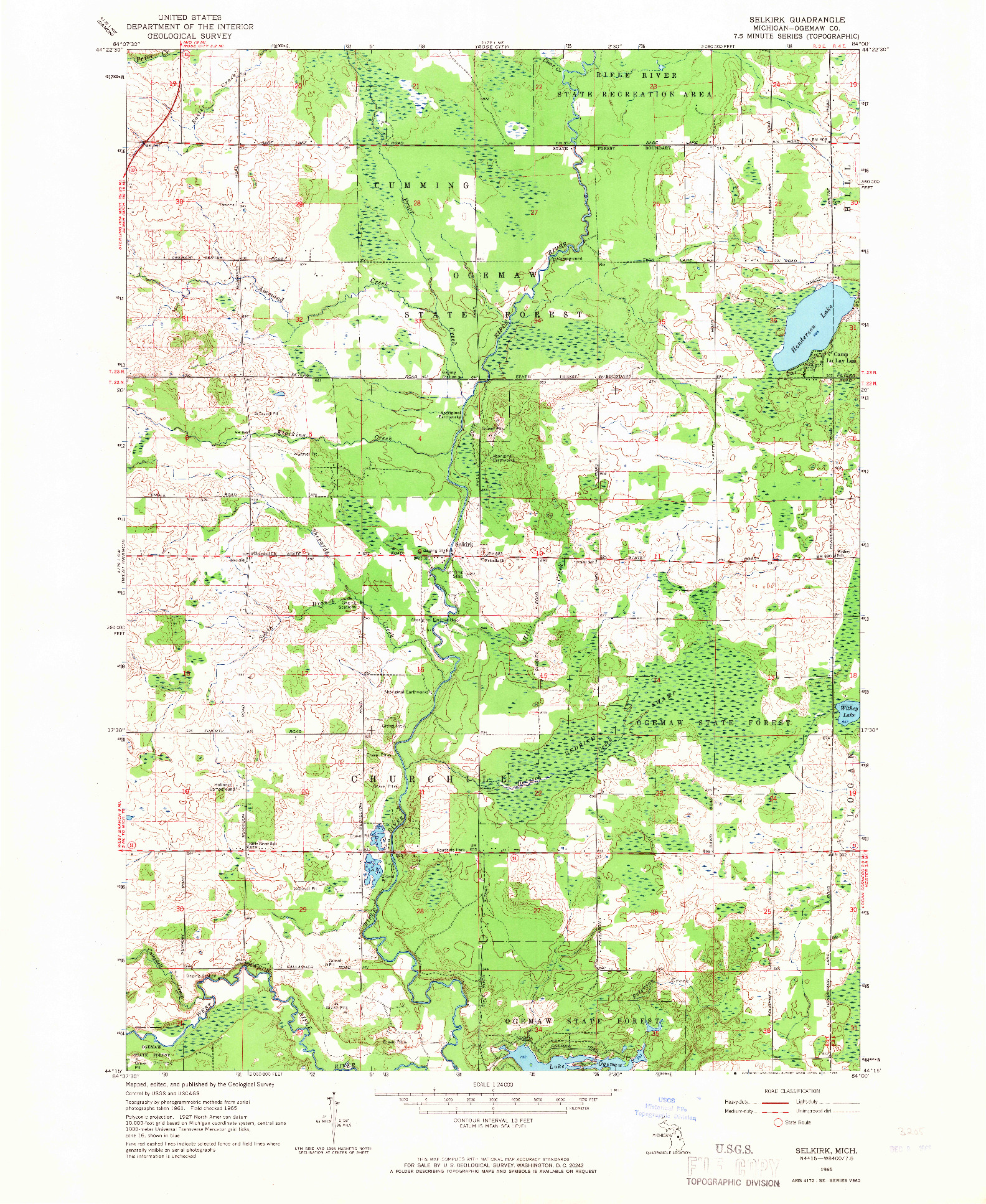 USGS 1:24000-SCALE QUADRANGLE FOR SELKIRK, MI 1965