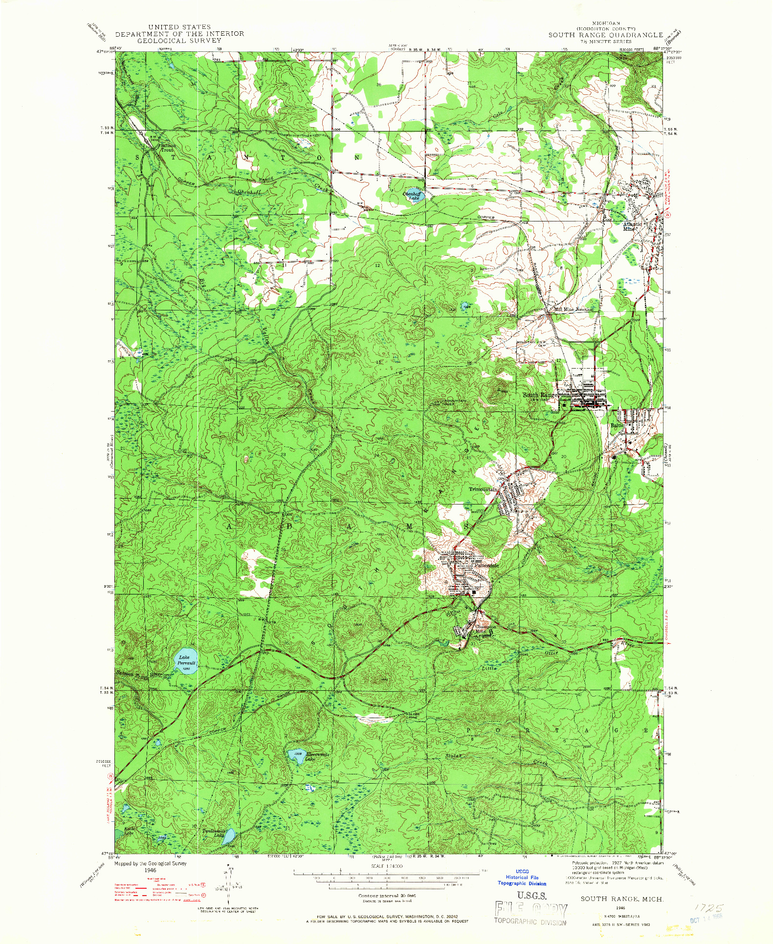 USGS 1:24000-SCALE QUADRANGLE FOR SOUTH RANGE, MI 1946