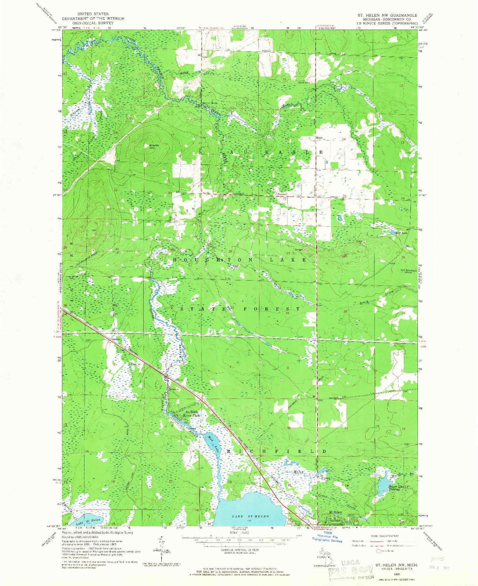 USGS 1:24000-SCALE QUADRANGLE FOR ST. HELEN NW, MI 1965