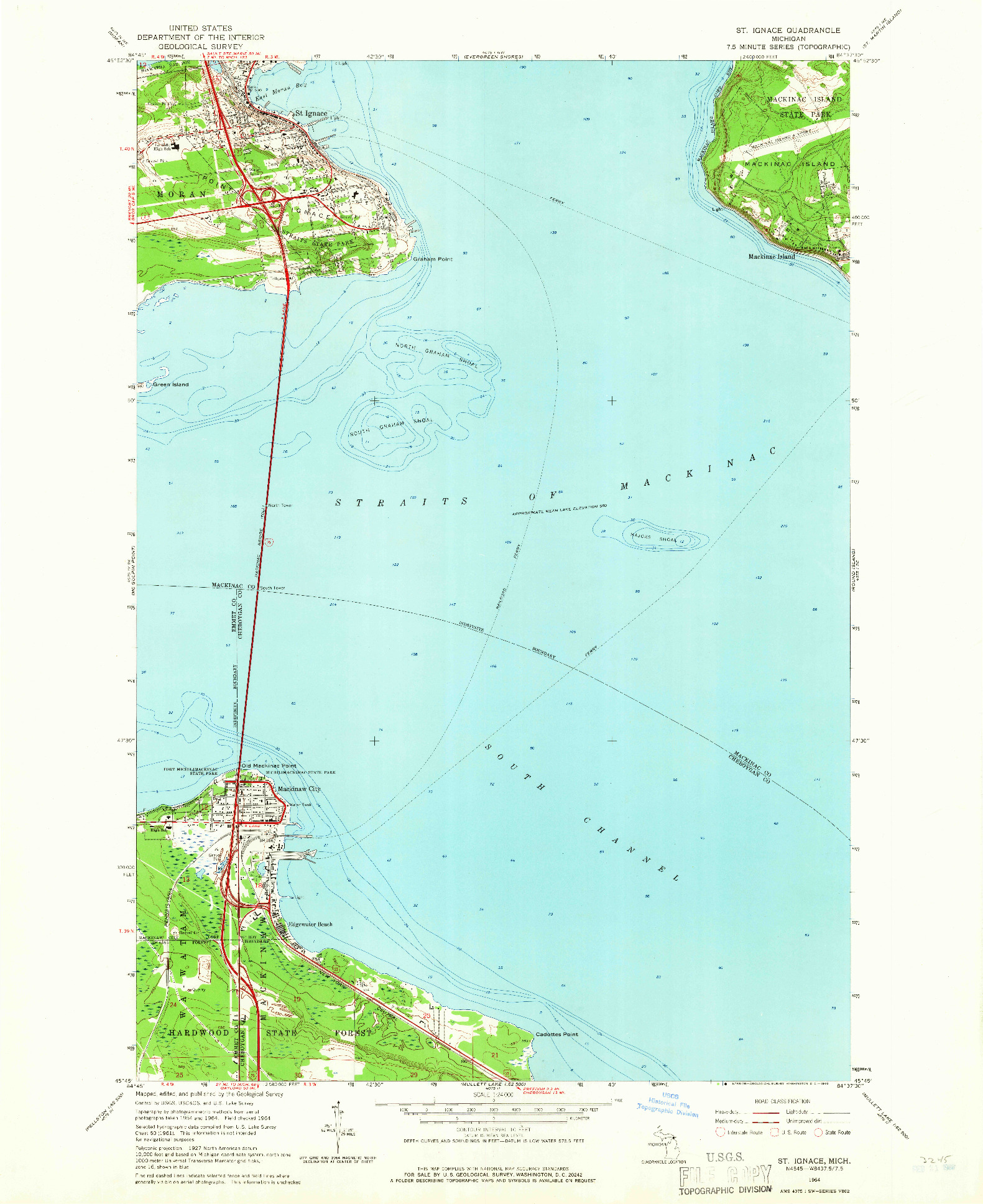 USGS 1:24000-SCALE QUADRANGLE FOR ST. IGNACE, MI 1964