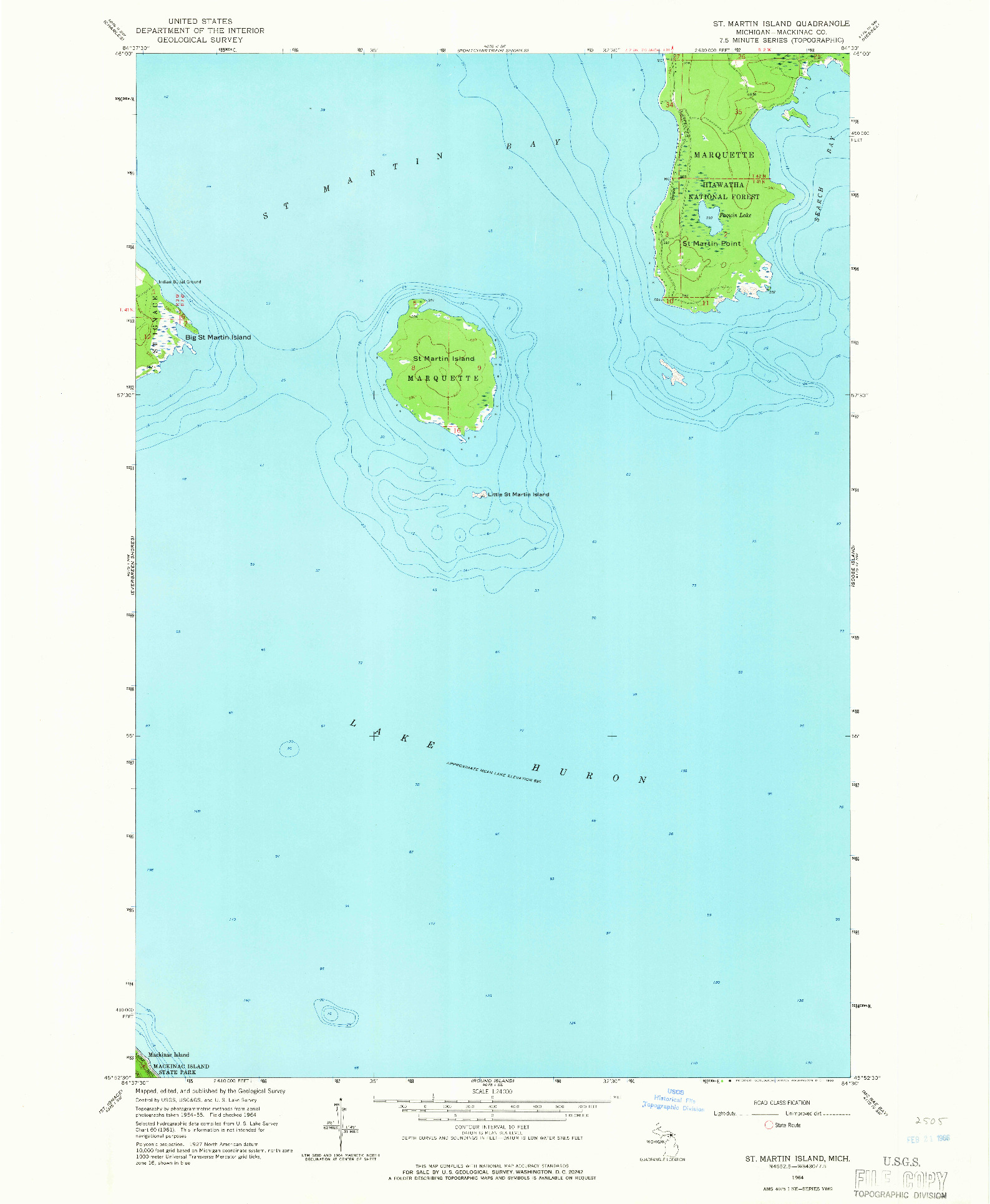 USGS 1:24000-SCALE QUADRANGLE FOR ST. MARTIN ISLAND, MI 1964