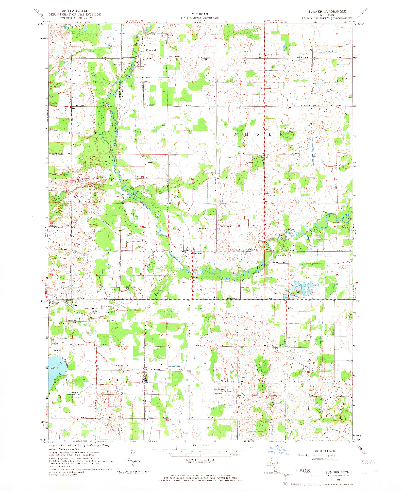 USGS 1:24000-SCALE QUADRANGLE FOR SUMNER, MI 1965