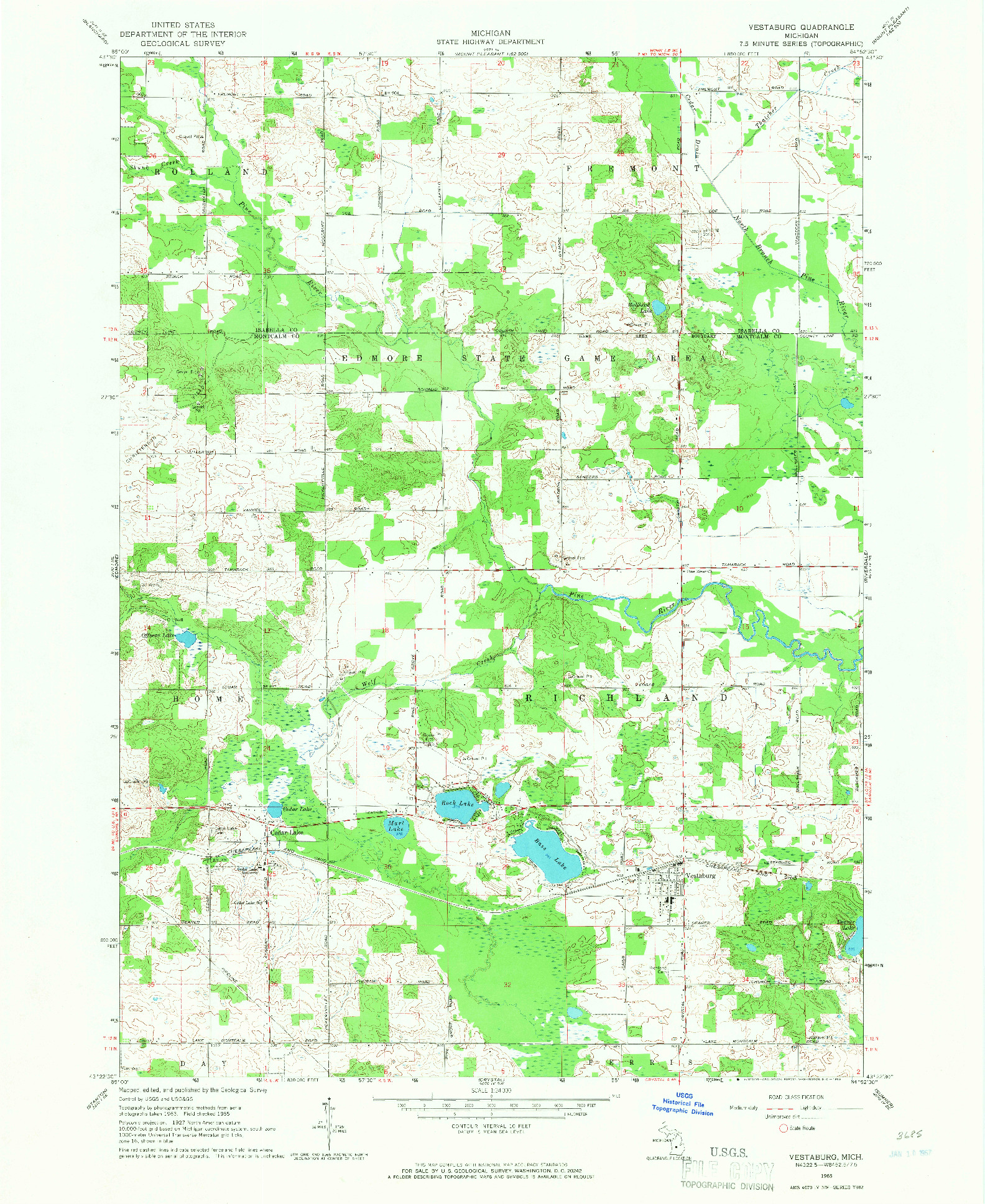 USGS 1:24000-SCALE QUADRANGLE FOR VESTABURG, MI 1965