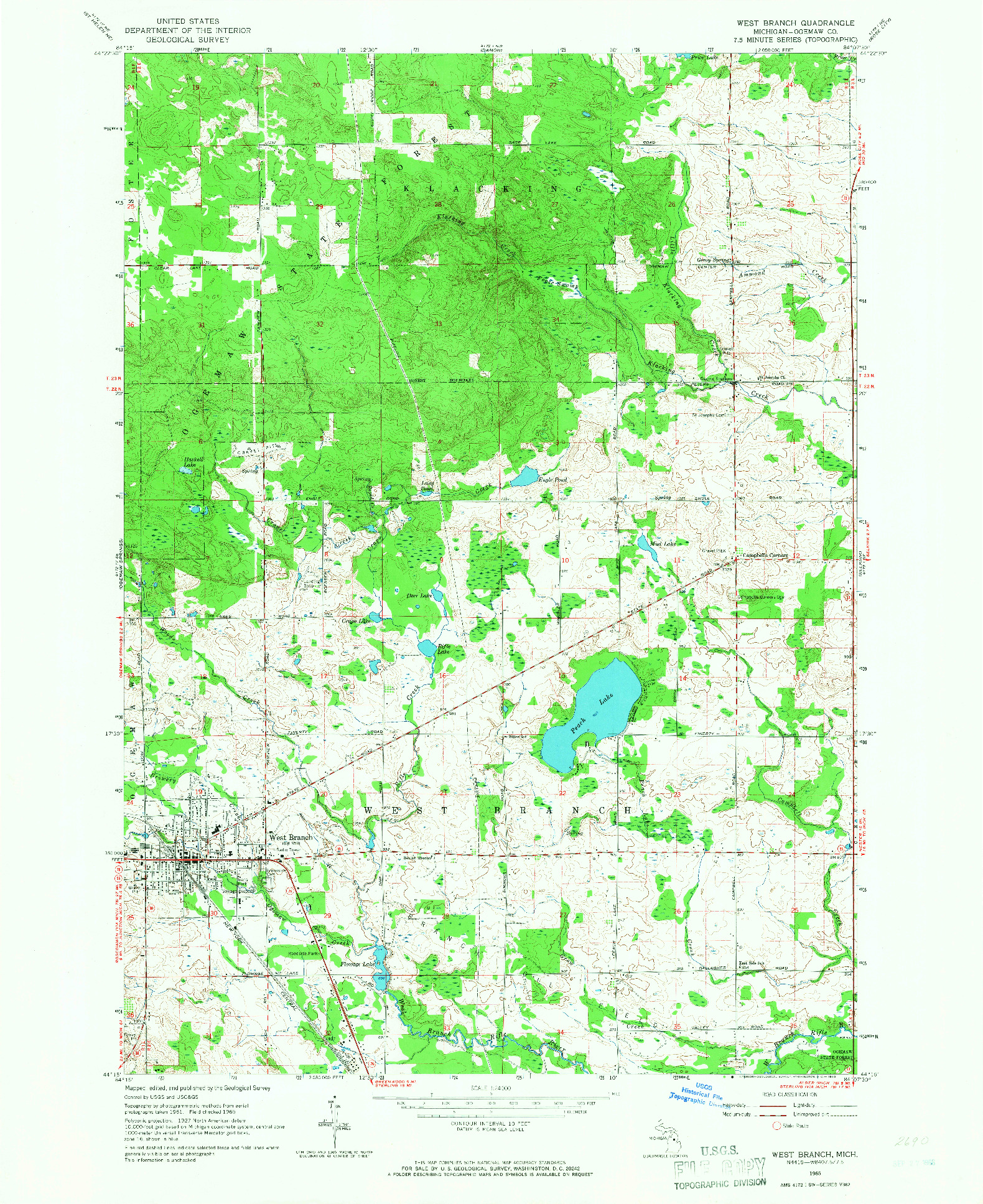 USGS 1:24000-SCALE QUADRANGLE FOR WEST BRANCH, MI 1965