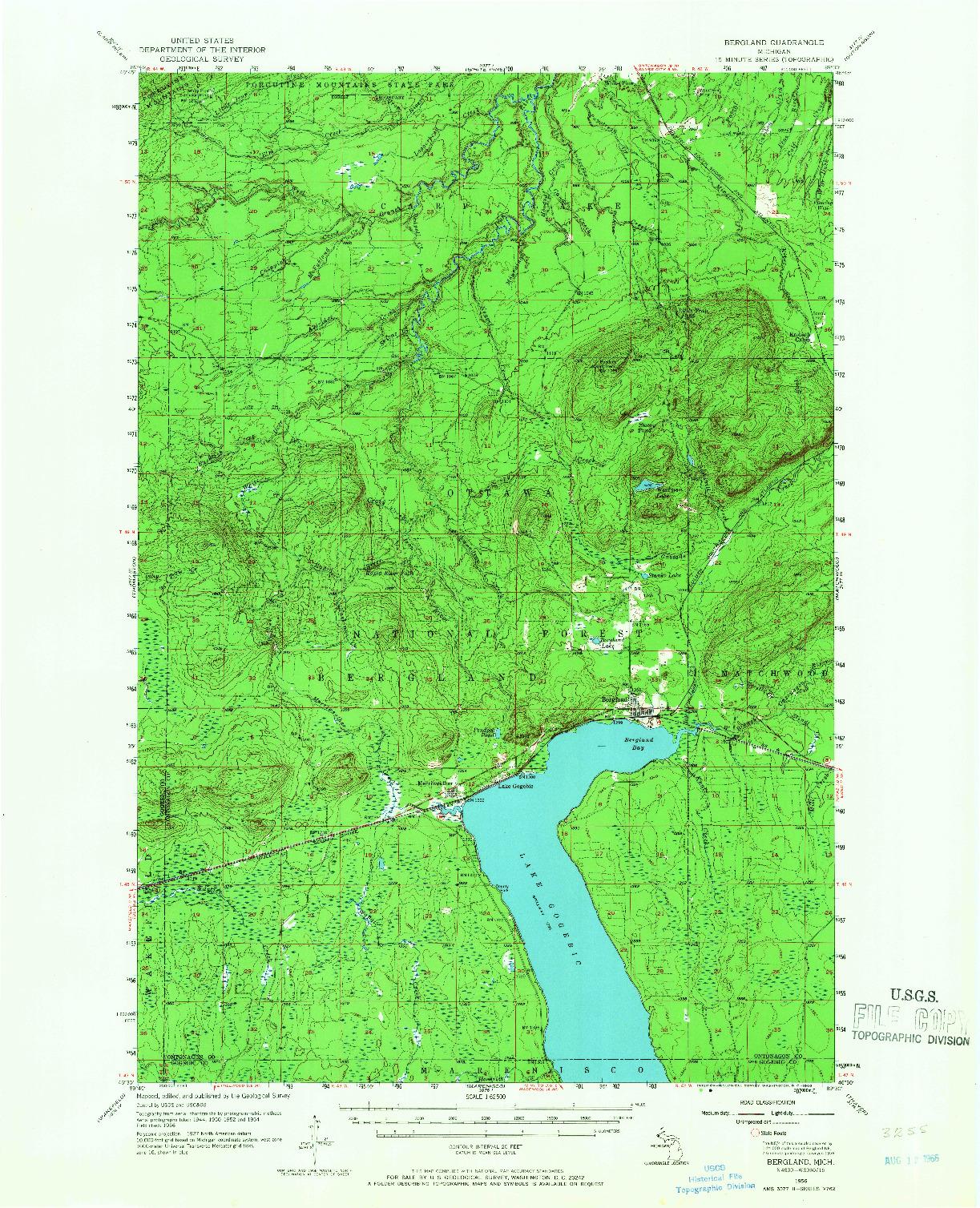 USGS 1:62500-SCALE QUADRANGLE FOR BERGLAND, MI 1956