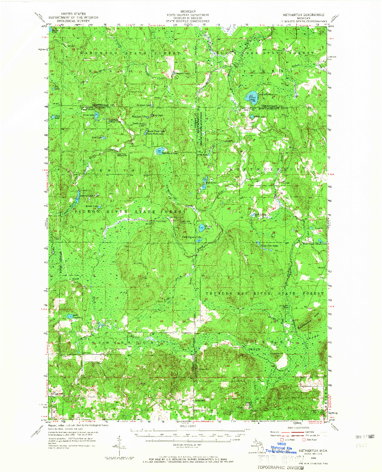 USGS 1:62500-SCALE QUADRANGLE FOR HETHERTON, MI 1954