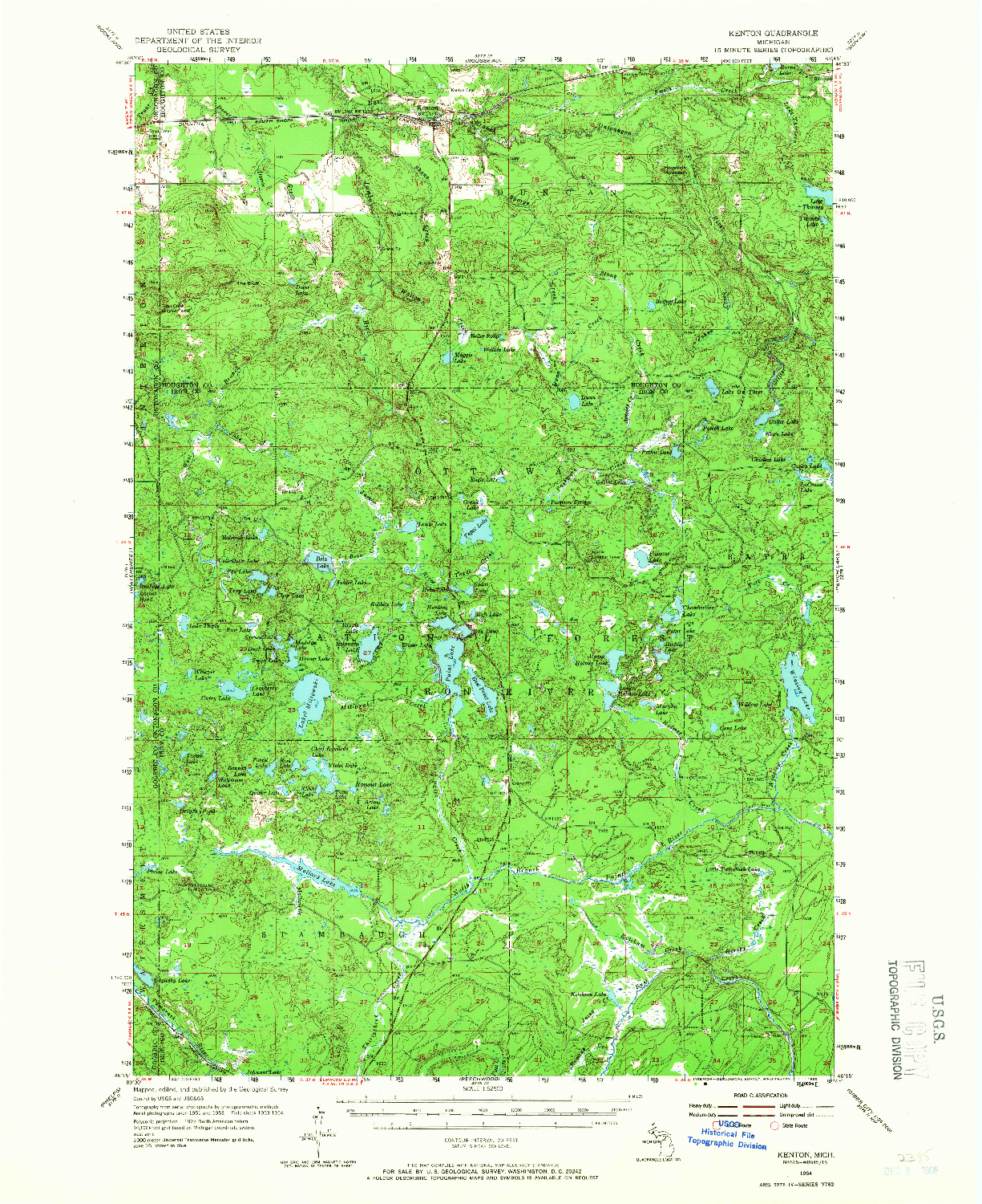 USGS 1:62500-SCALE QUADRANGLE FOR KENTON, MI 1954