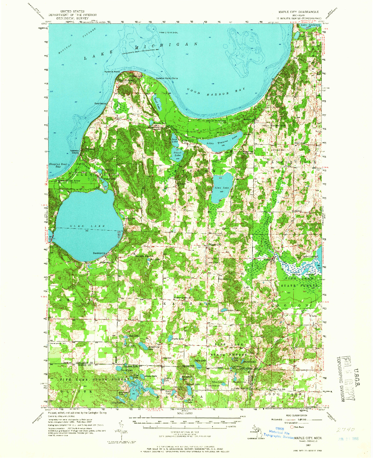 USGS 1:62500-SCALE QUADRANGLE FOR MAPLE CITY, MI 1957