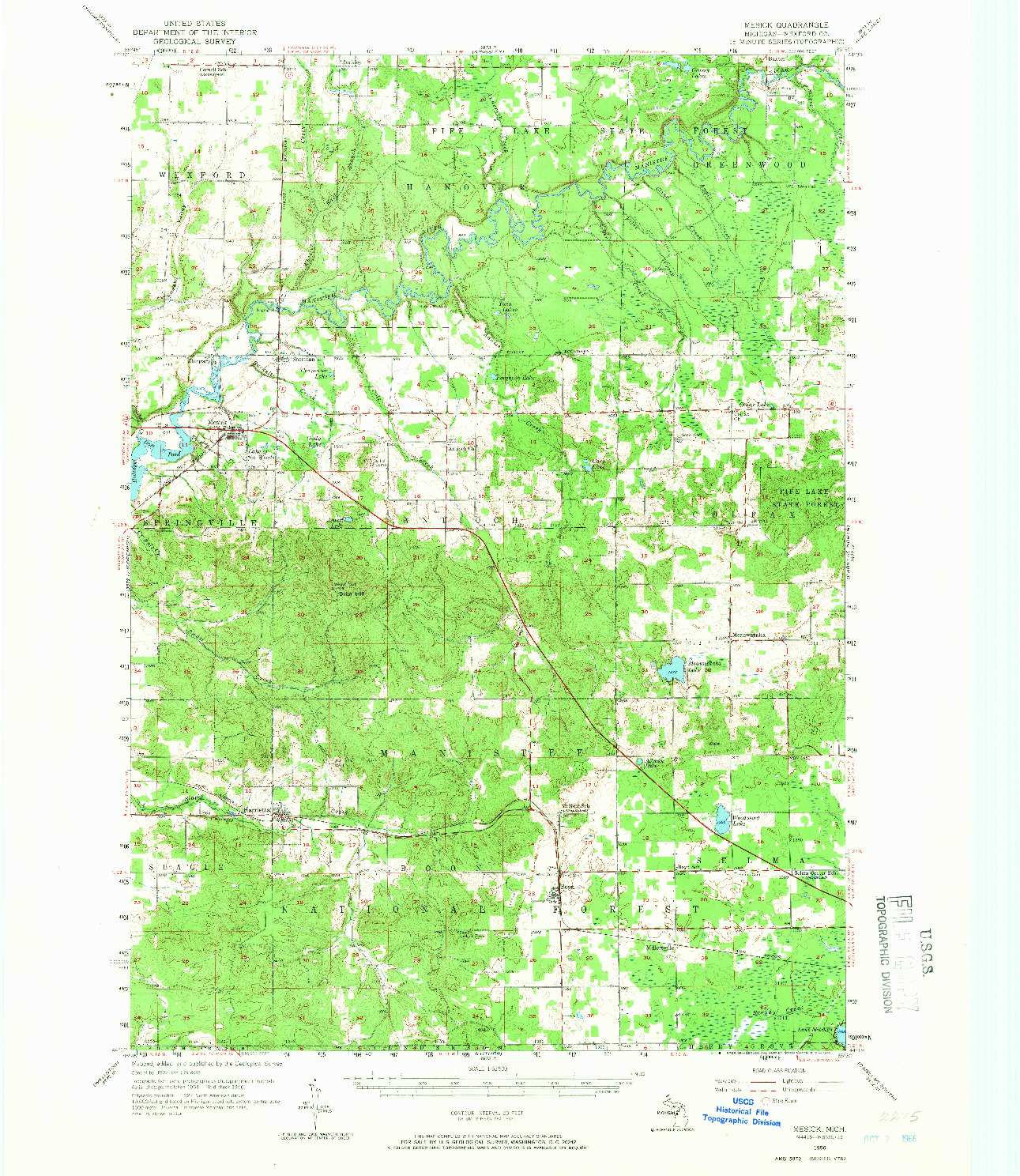 USGS 1:62500-SCALE QUADRANGLE FOR MESICK, MI 1956