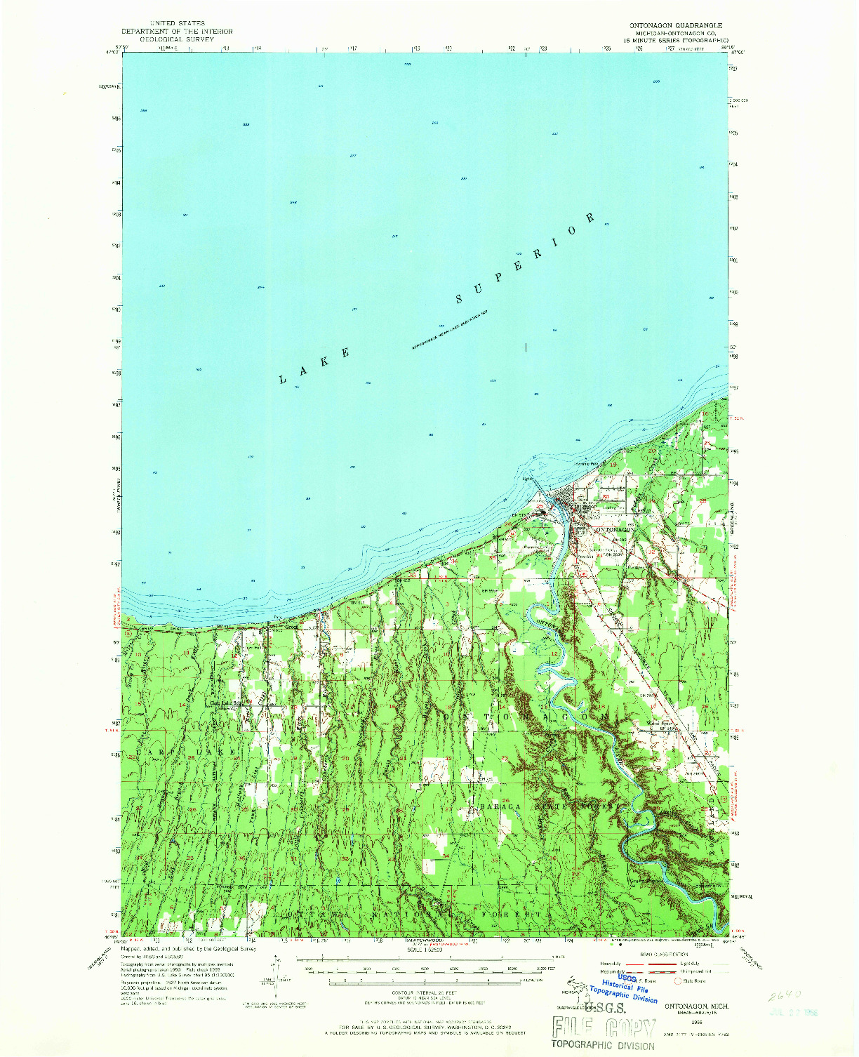 USGS 1:62500-SCALE QUADRANGLE FOR ONTONAGON, MI 1955