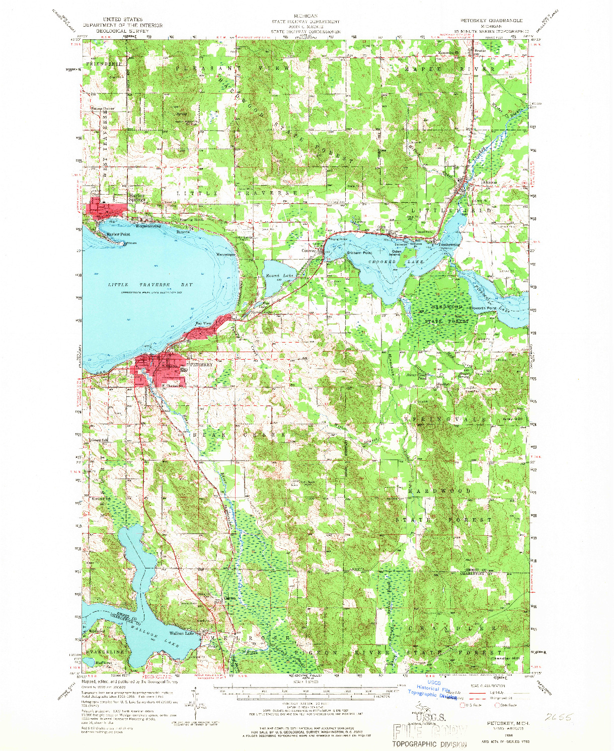 USGS 1:62500-SCALE QUADRANGLE FOR PETOSKEY, MI 1958