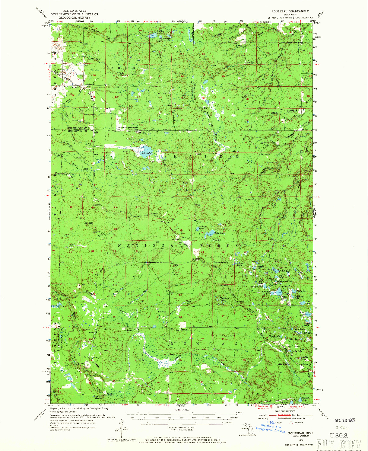 USGS 1:62500-SCALE QUADRANGLE FOR ROUSSEAU, MI 1954