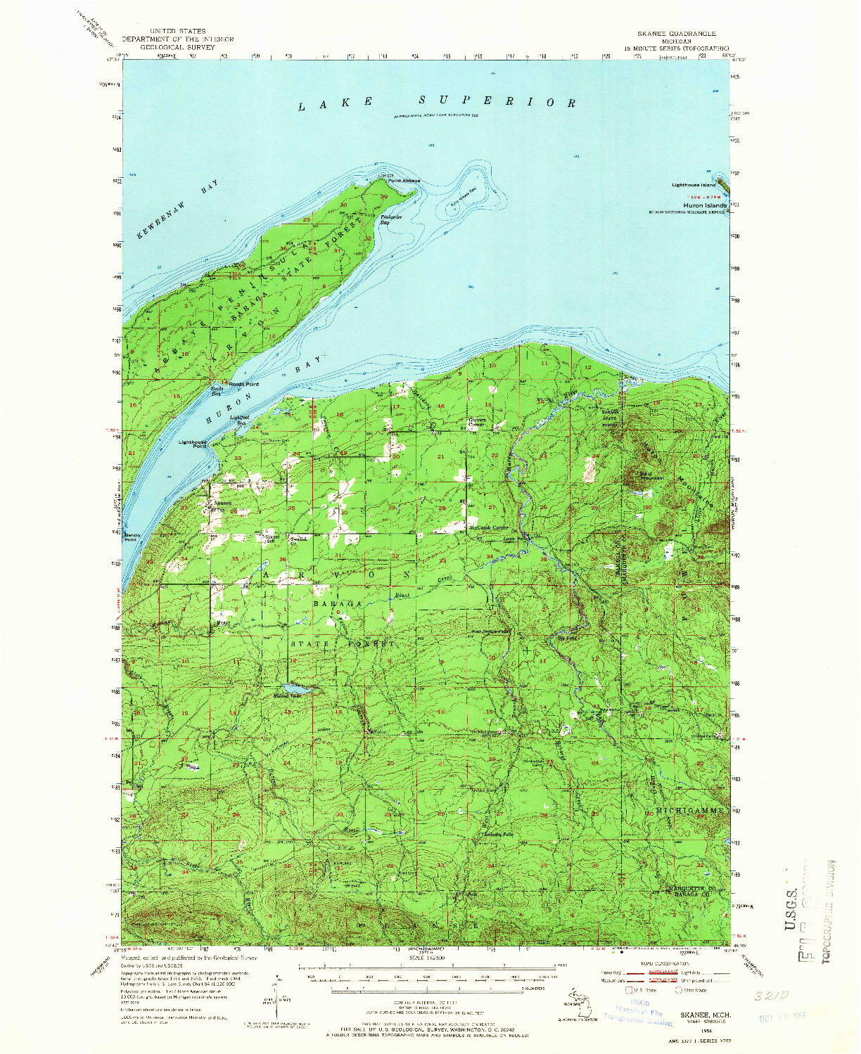 USGS 1:62500-SCALE QUADRANGLE FOR SKANEE, MI 1954