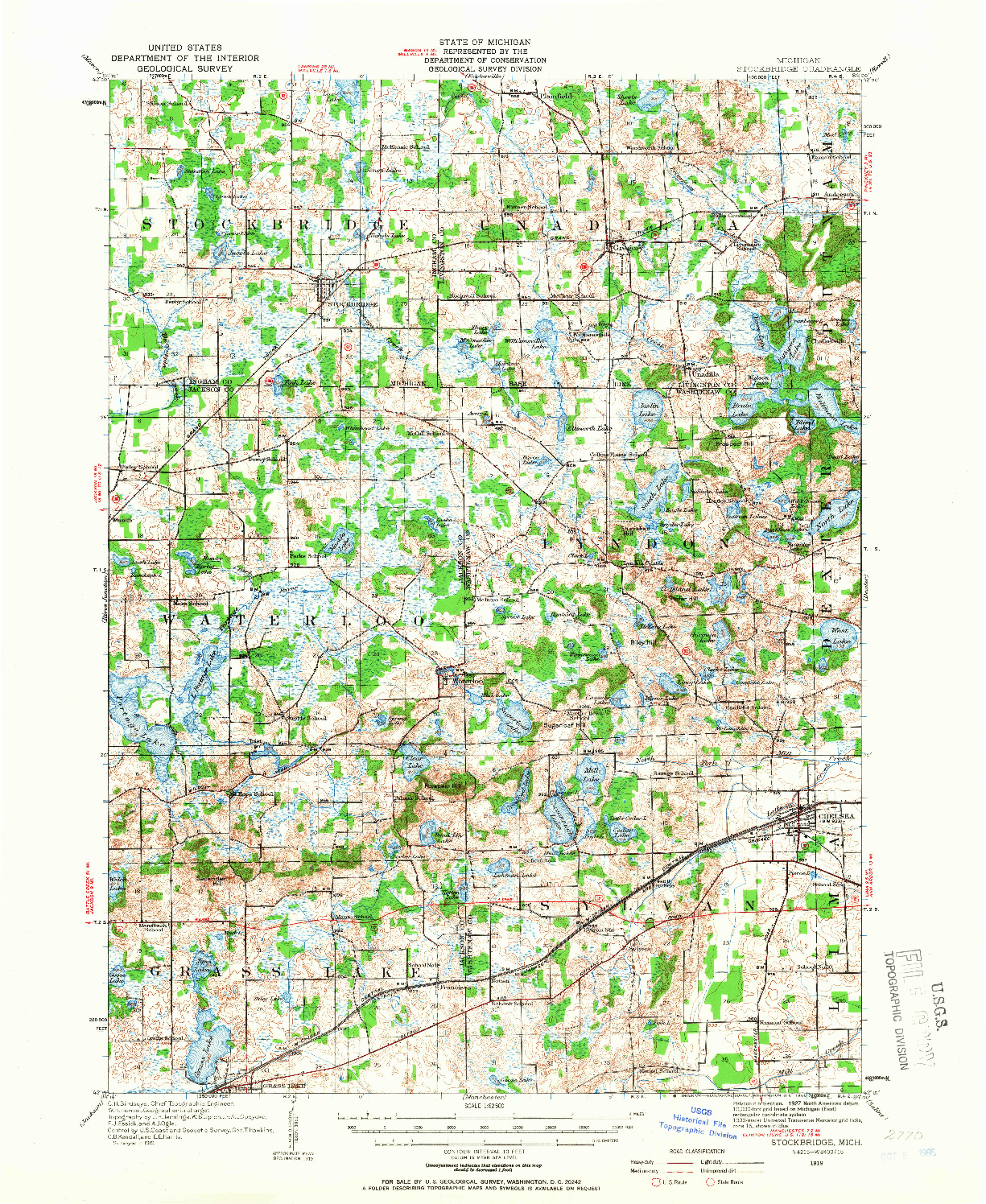 USGS 1:62500-SCALE QUADRANGLE FOR STOCKBRIDGE, MI 1919