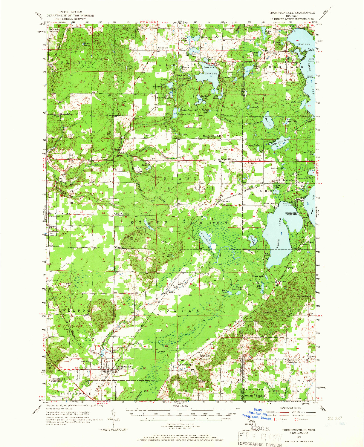 USGS 1:62500-SCALE QUADRANGLE FOR THOMPSONVILLE, MI 1956