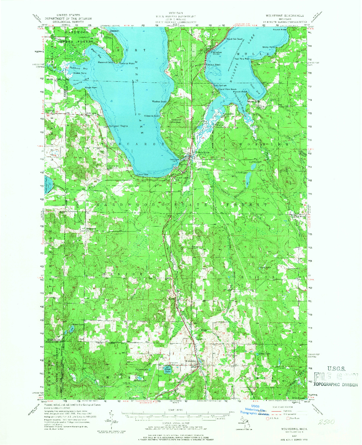 USGS 1:62500-SCALE QUADRANGLE FOR WOLVERINE, MI 1957