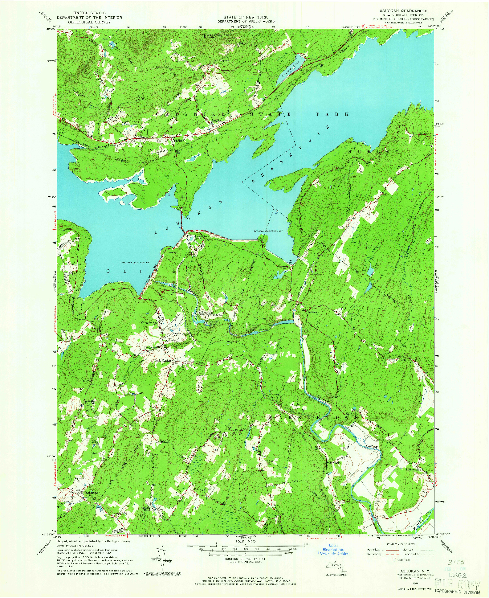 USGS 1:24000-SCALE QUADRANGLE FOR ASHOKAN, NY 1964