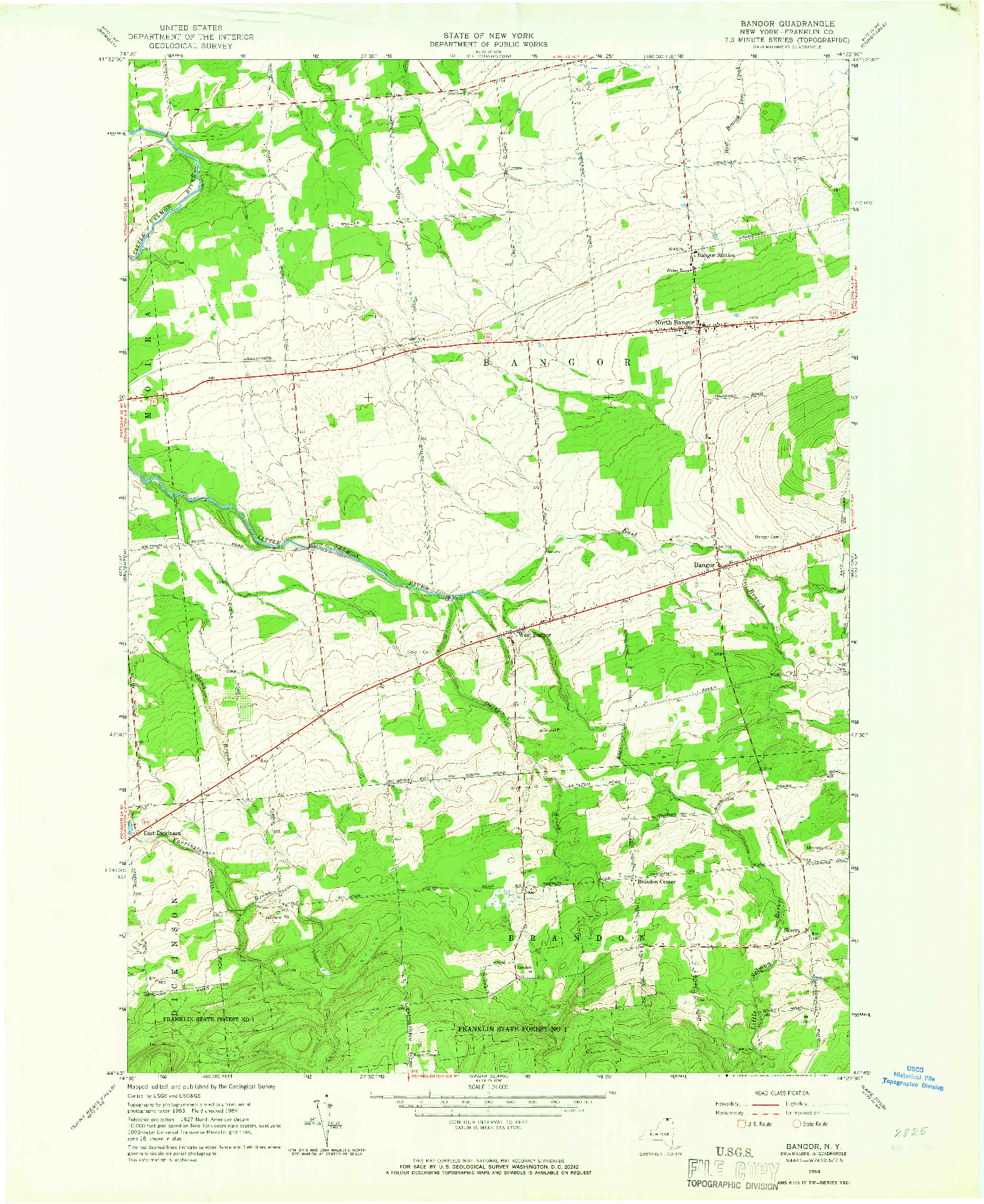 USGS 1:24000-SCALE QUADRANGLE FOR BANGOR, NY 1964