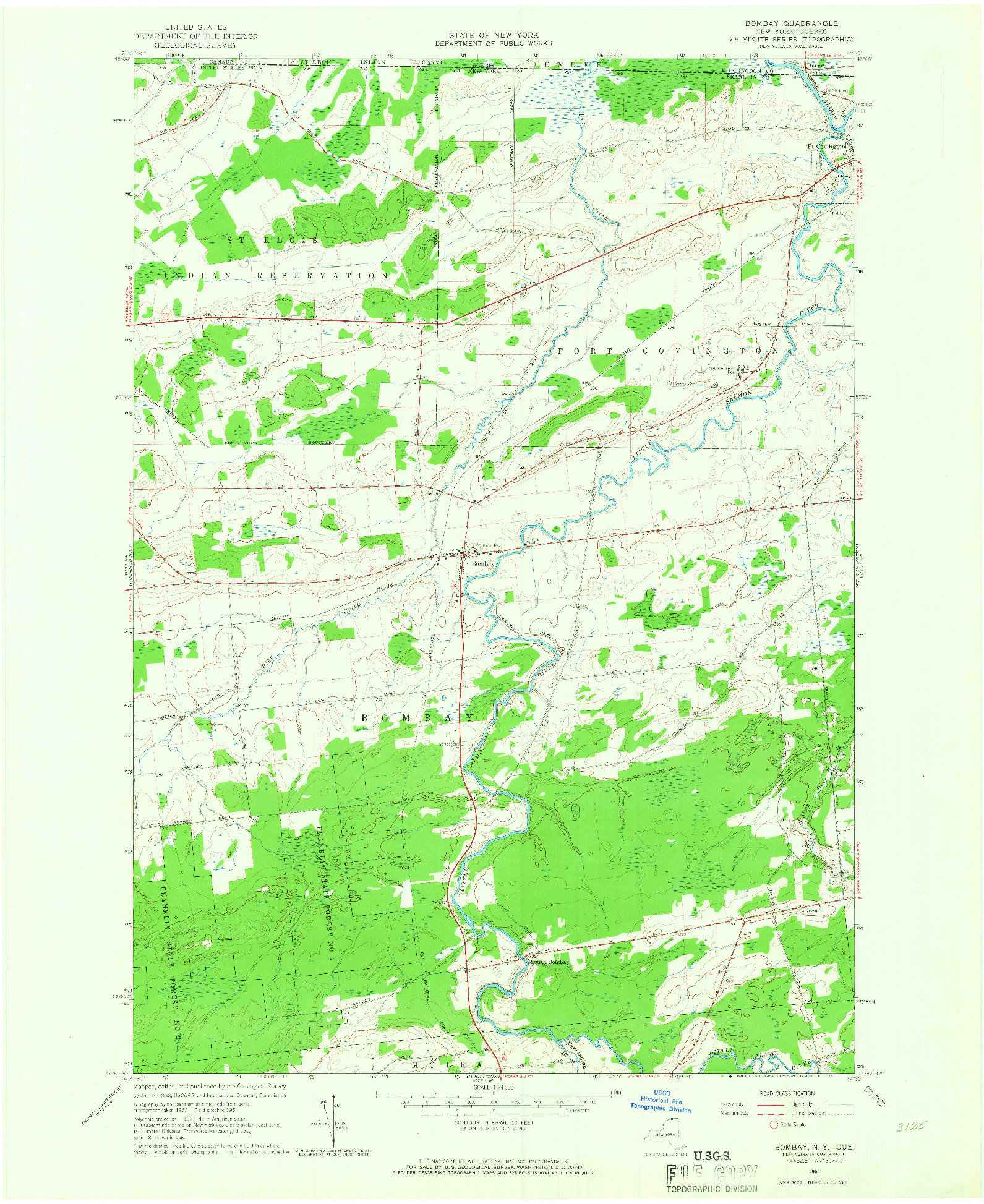 USGS 1:24000-SCALE QUADRANGLE FOR BOMBAY, NY 1964