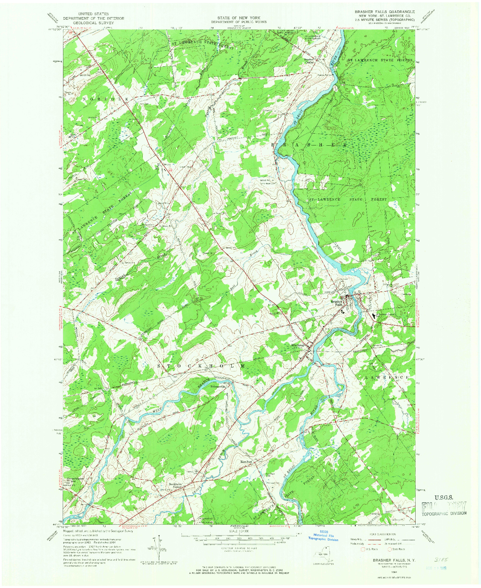 USGS 1:24000-SCALE QUADRANGLE FOR BRASHER FALLS, NY 1964